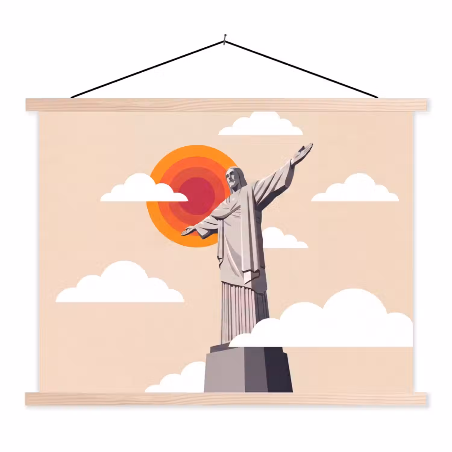 Monument - Stad - Zonsondergang - Minimalistisch - Oranje textielposter latten blank klein -3d