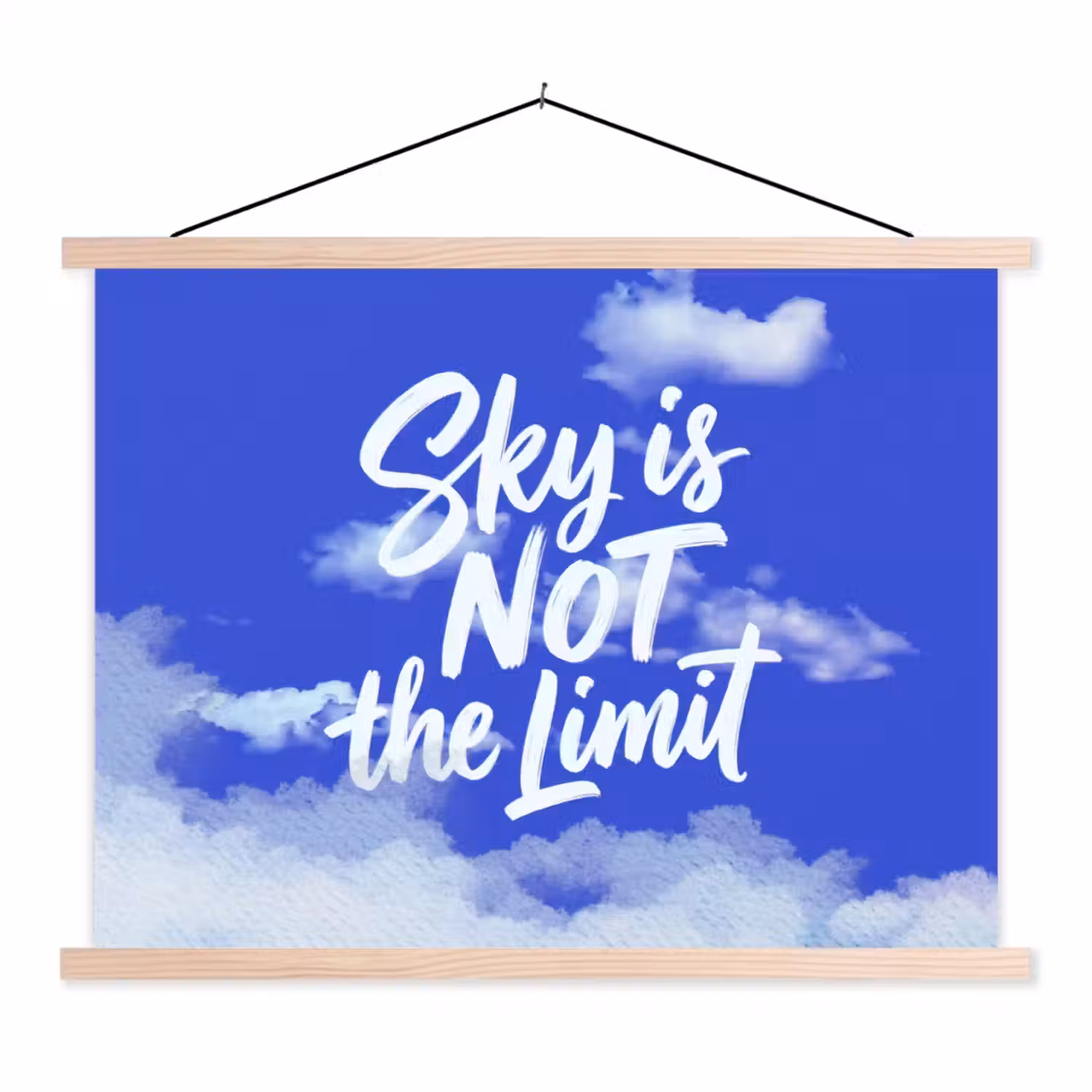 Sky is not the limit - Blauwe lucht - Wolken textielposter latten blank klein -3d