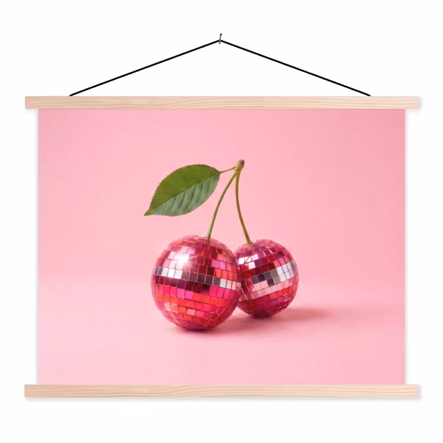 Disco - Kersen - Roze textielposter latten blank klein -3d
