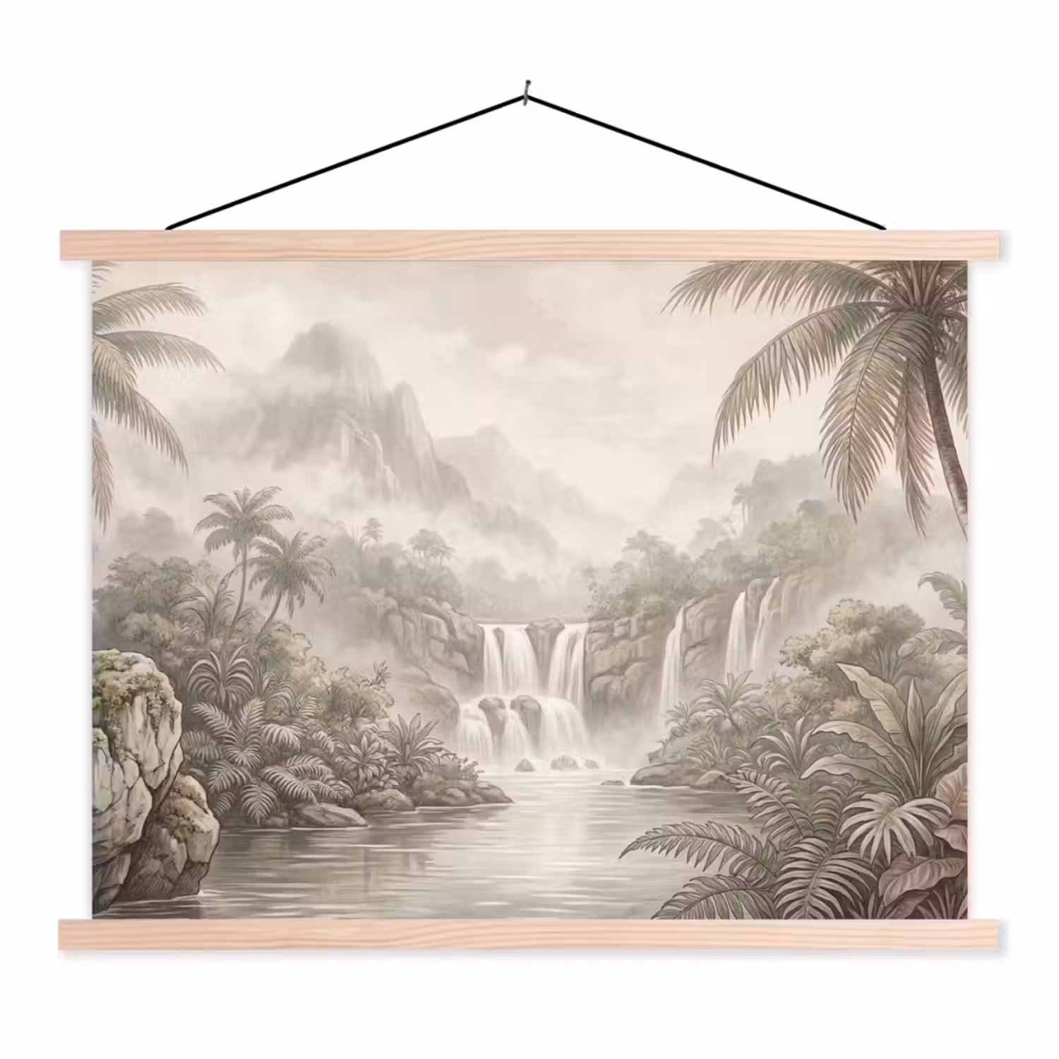 Jungle - Watervallen - Tropisch - Illustratie textielposter latten blank klein -3d