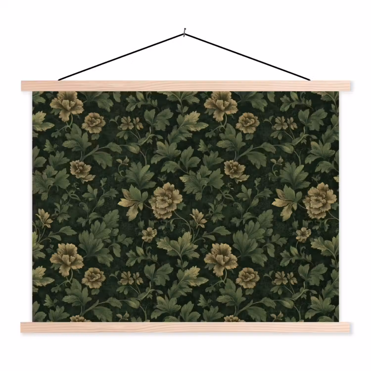 Donker - Groen - Goud - Botanisch textielposter latten blank klein 122 -3d