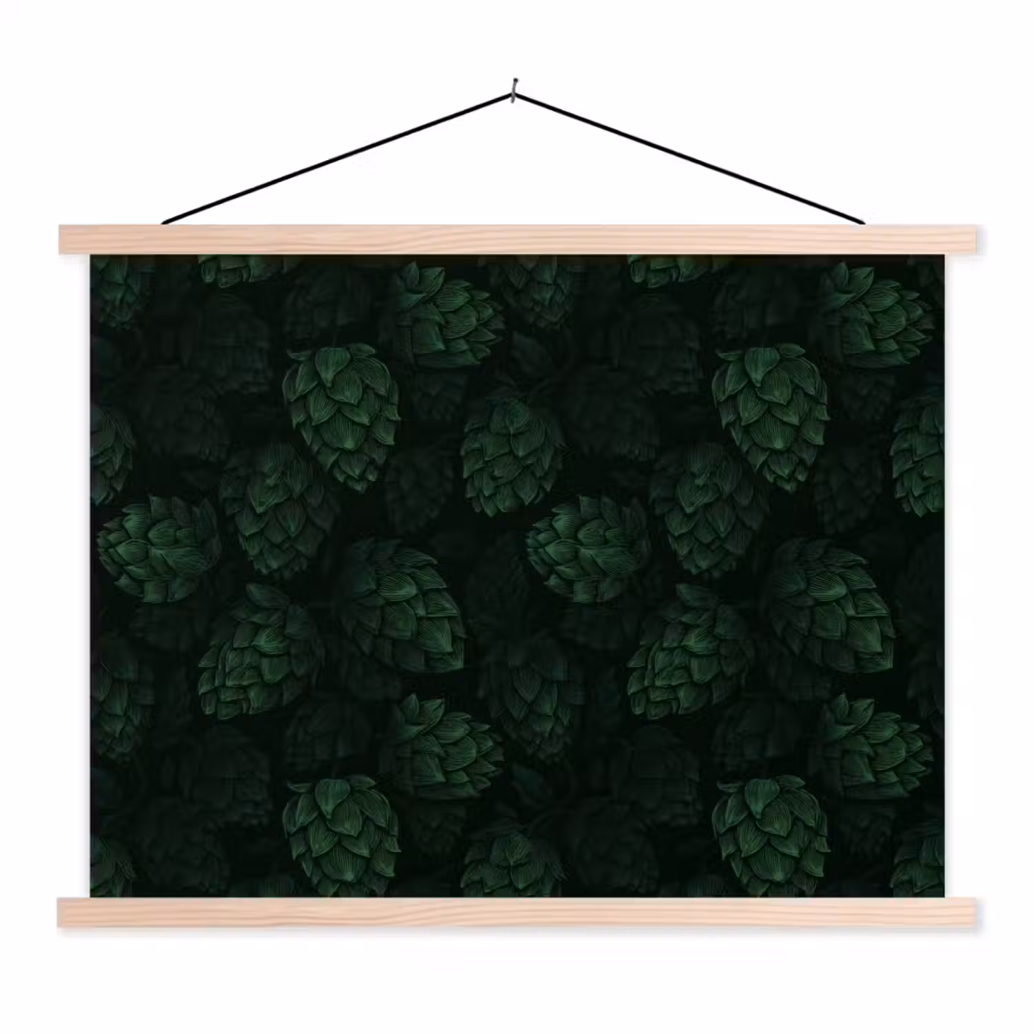 Donker - Groen - Hopbellen - Botanisch - Illustratie textielposter latten blank klein 122 -3d