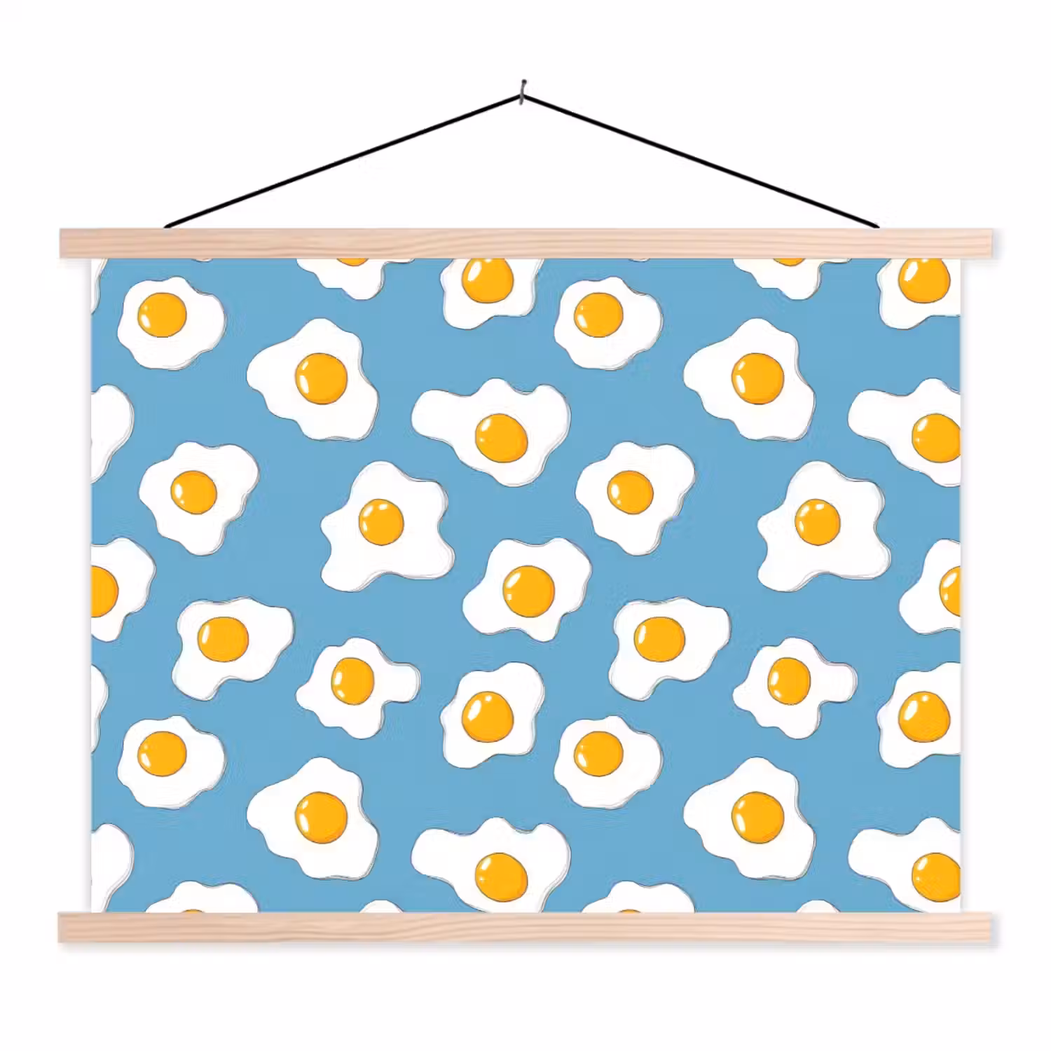 Eieren - Dooiers - Blauw textielposter latten blank klein 122 -3d