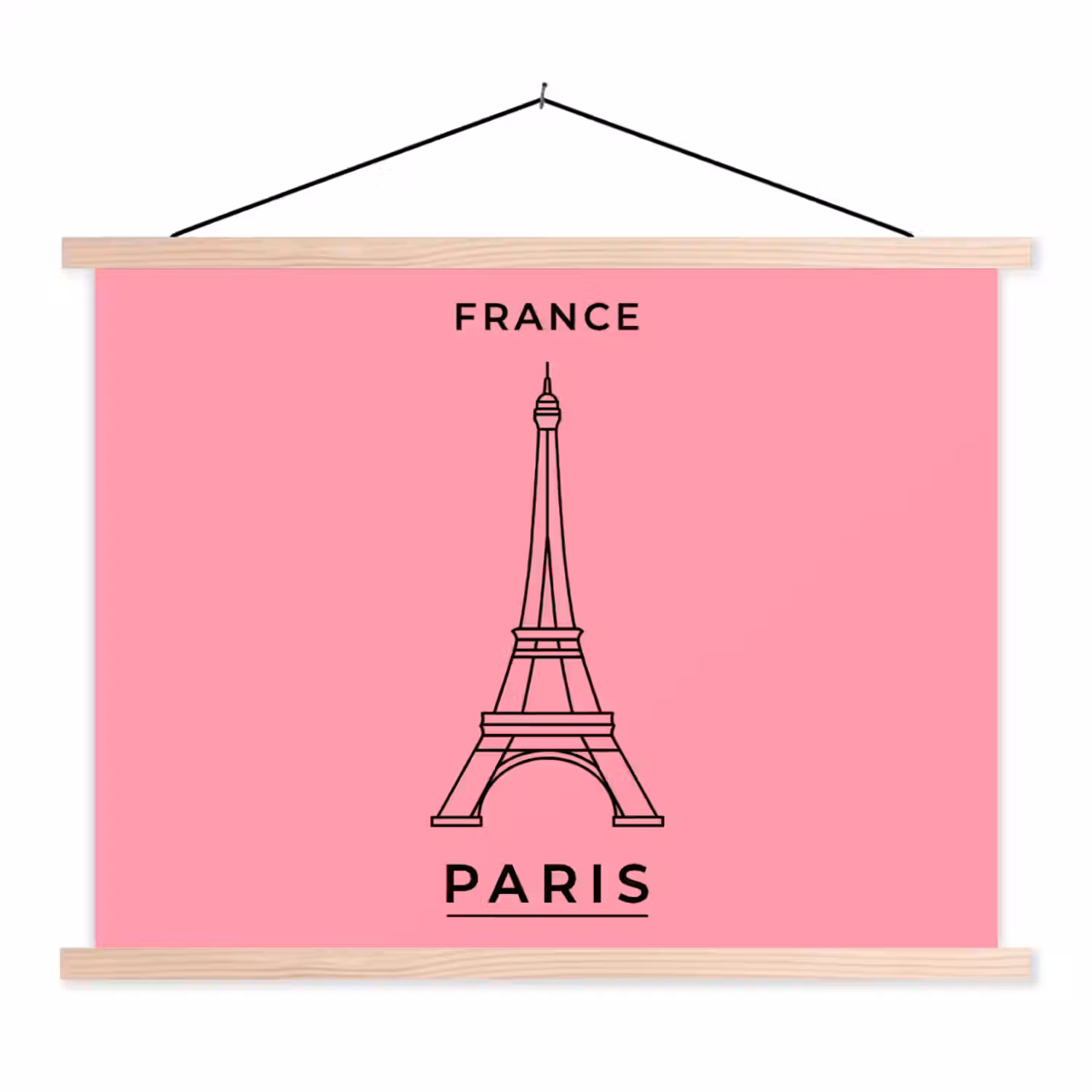 Eiffeltoren - Parijs - Architectuur - Minimalistisch - Roze textielposter latten blank klein -3d