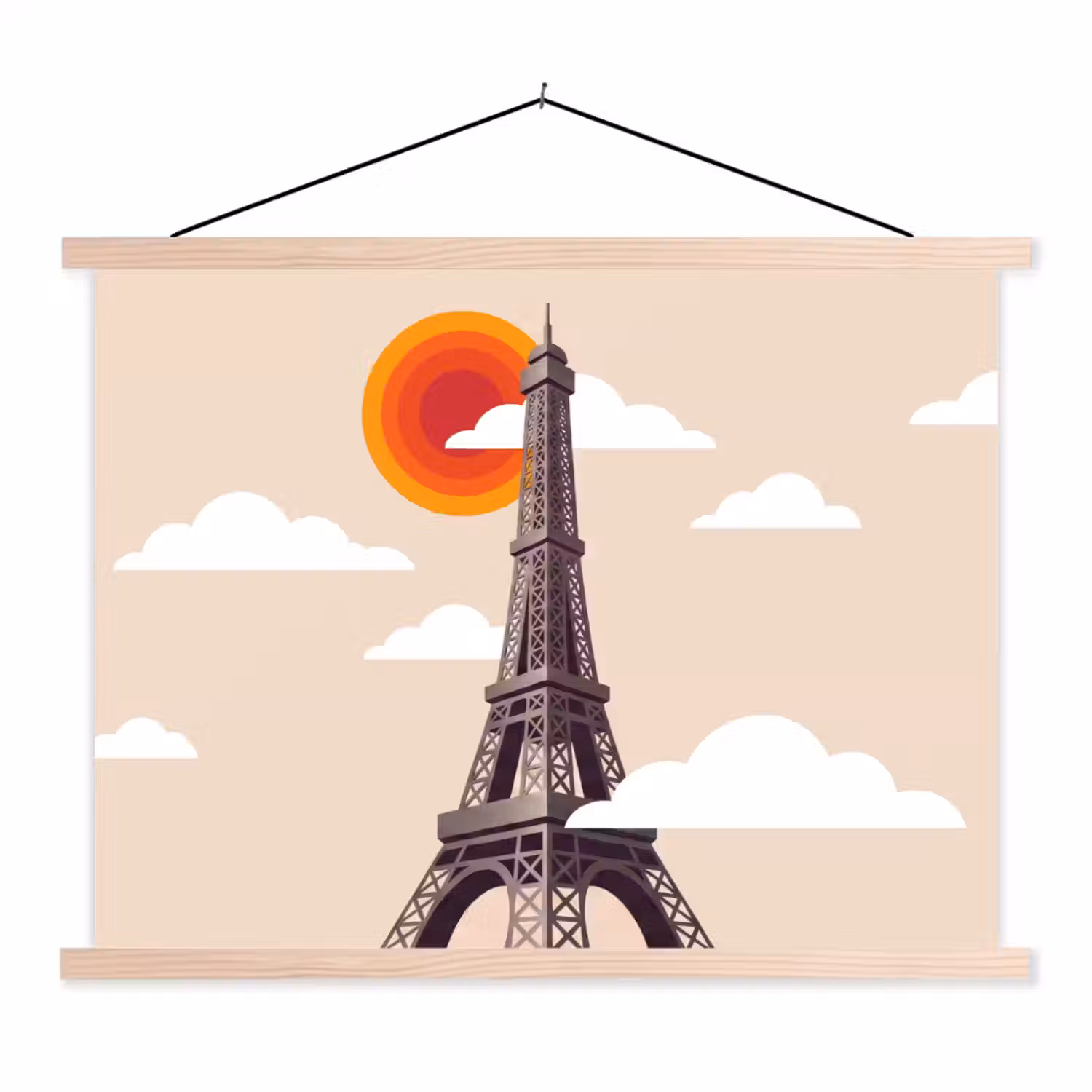 Eiffeltoren - Zon - Architectuur - Abstract - Beige textielposter latten blank klein -3d