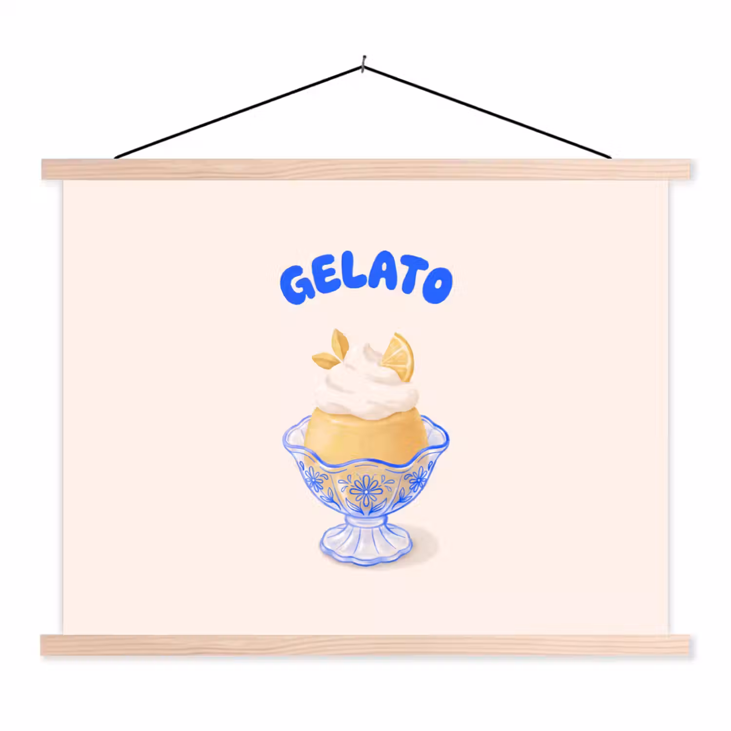 IJs - Citroen - Illustratie - Geel - Dessert textielposter latten blank klein -3d