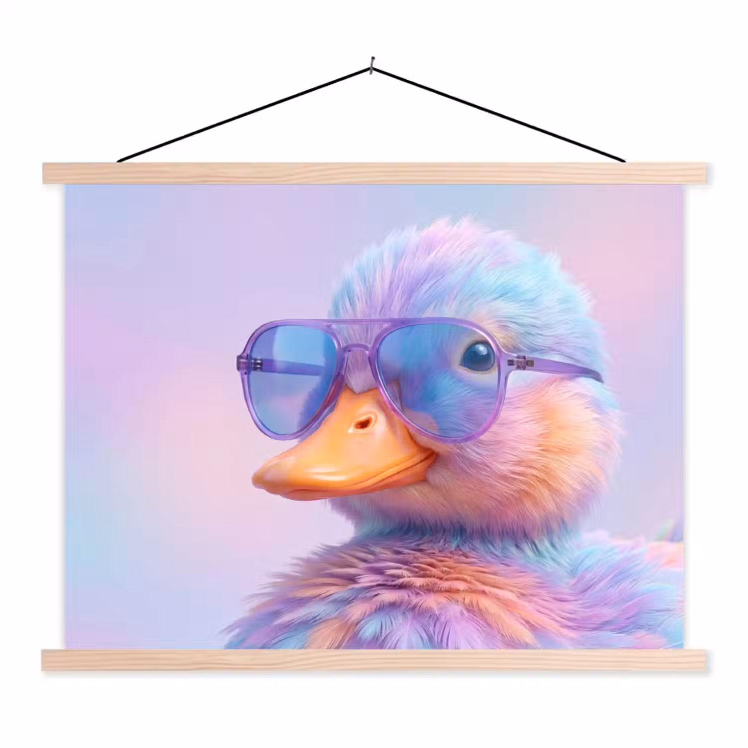 Eend - bril - Pastel textielposter latten blank klein -3d