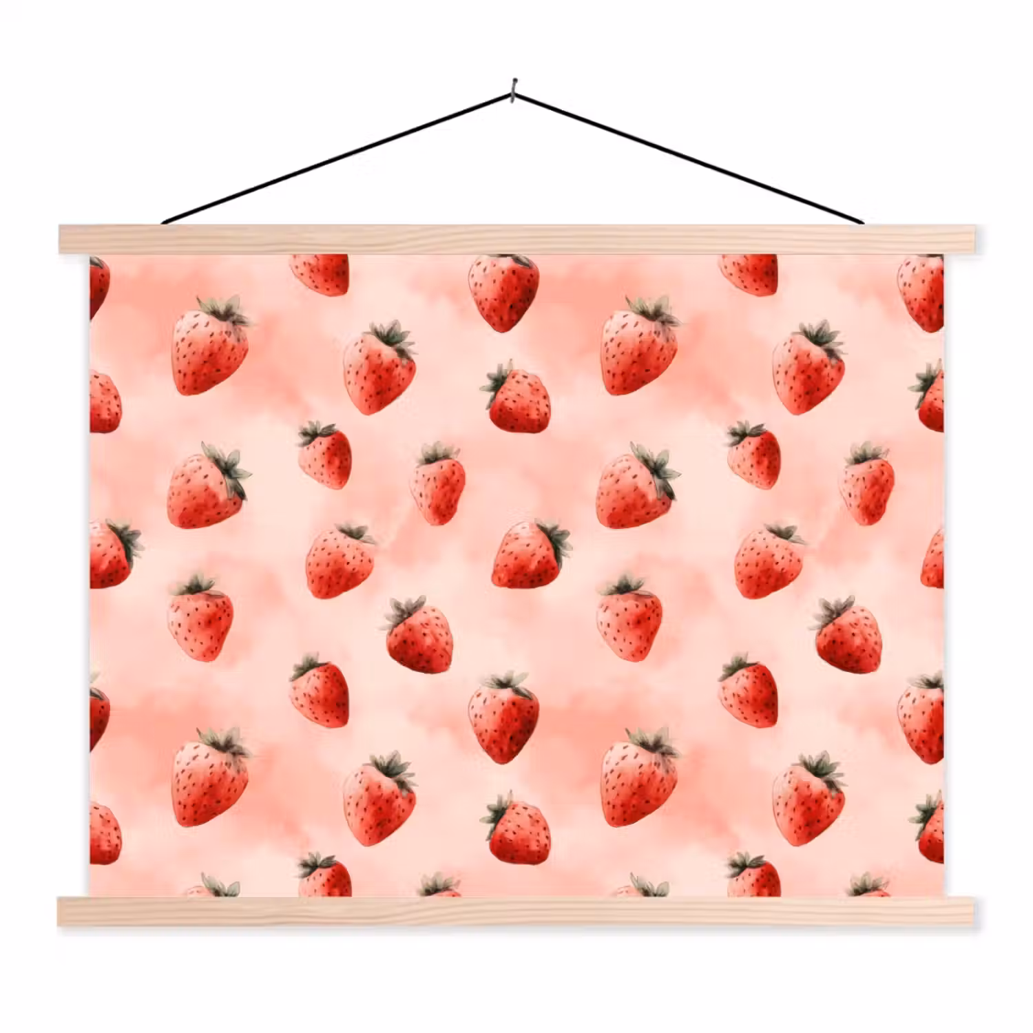 Aardbei - Patroon - Roze textielposter latten blank klein 122 -3d