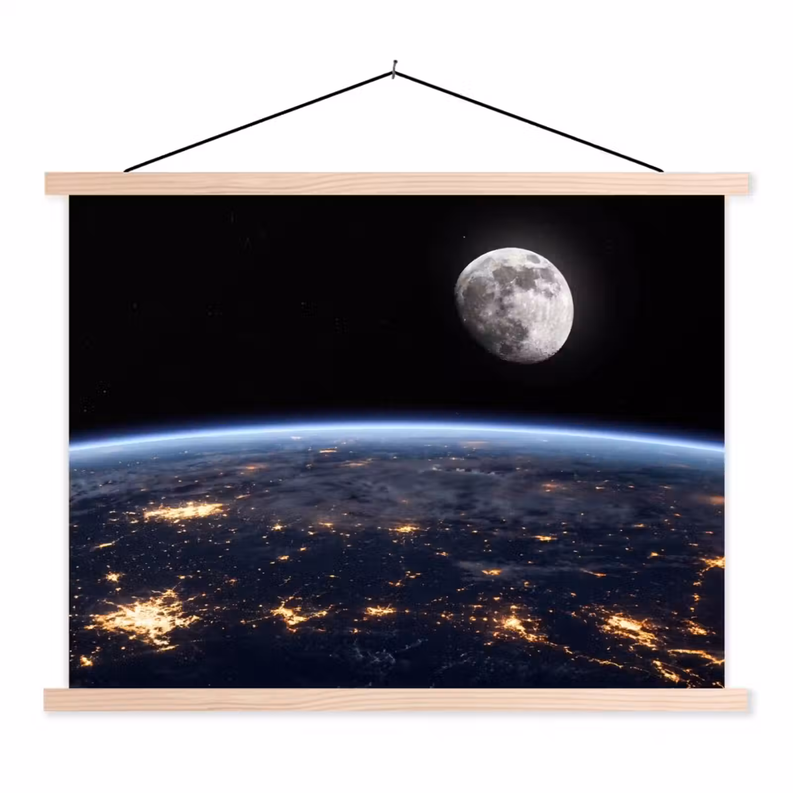 Stoffbild - Erde – Nacht – Weltraum - Aarde - Nacht - Ruimte textielposter latten blank klein