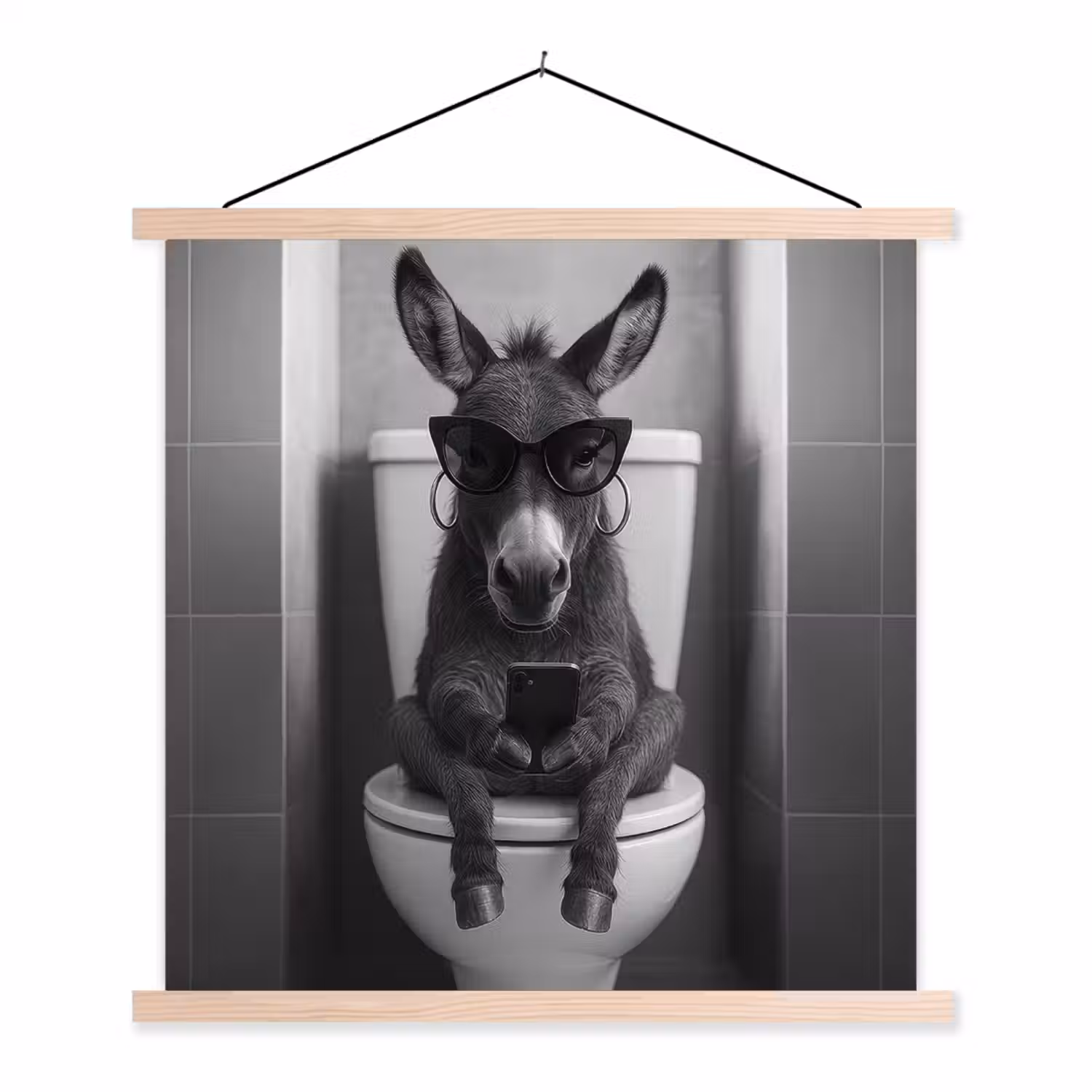 Ezel - Telefoon - Toilet - Zwart - Wit textielposter latten blank klein -3d