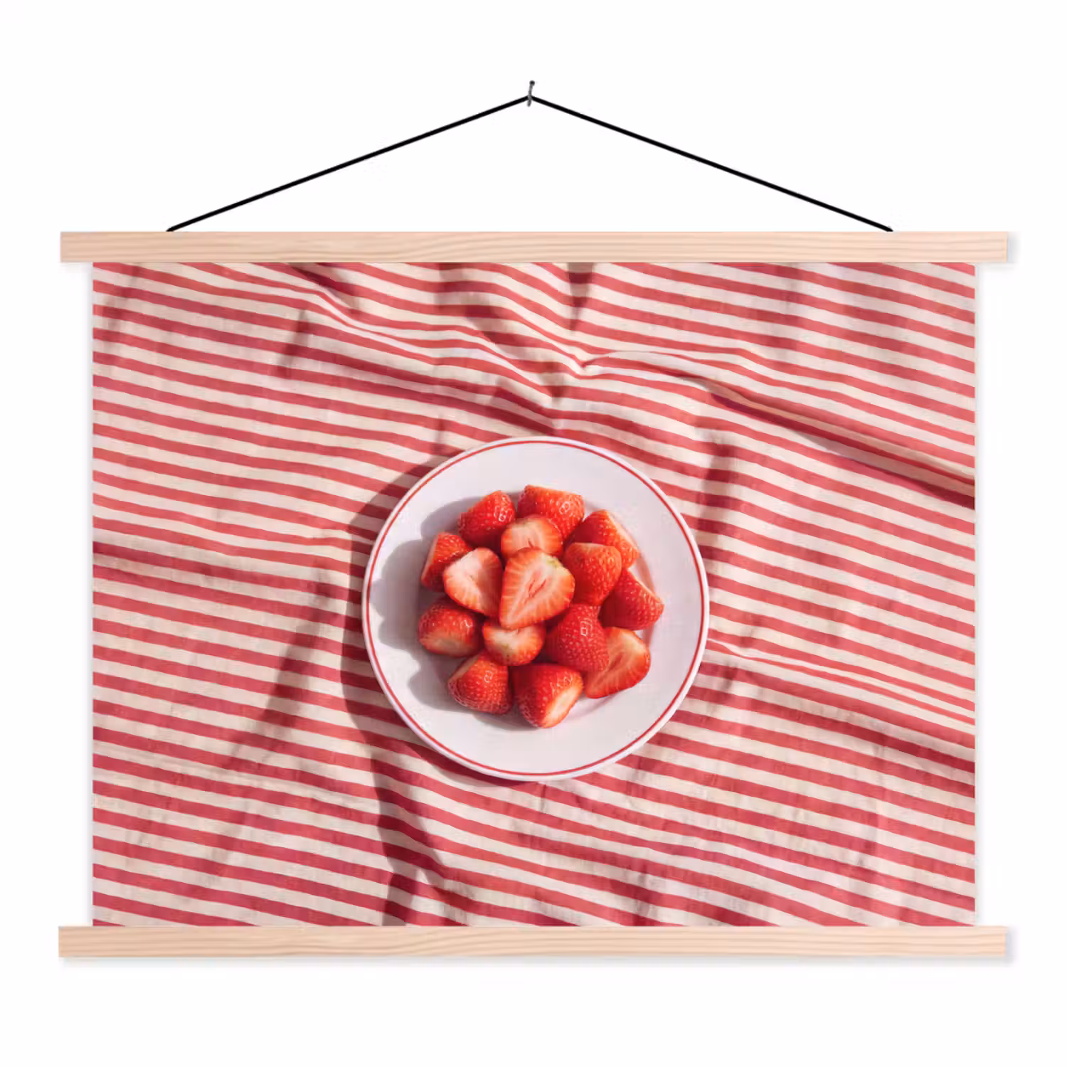 Eten - Aardbeien - Fruit - Zomer - Rood textielposter latten blank klein -3d