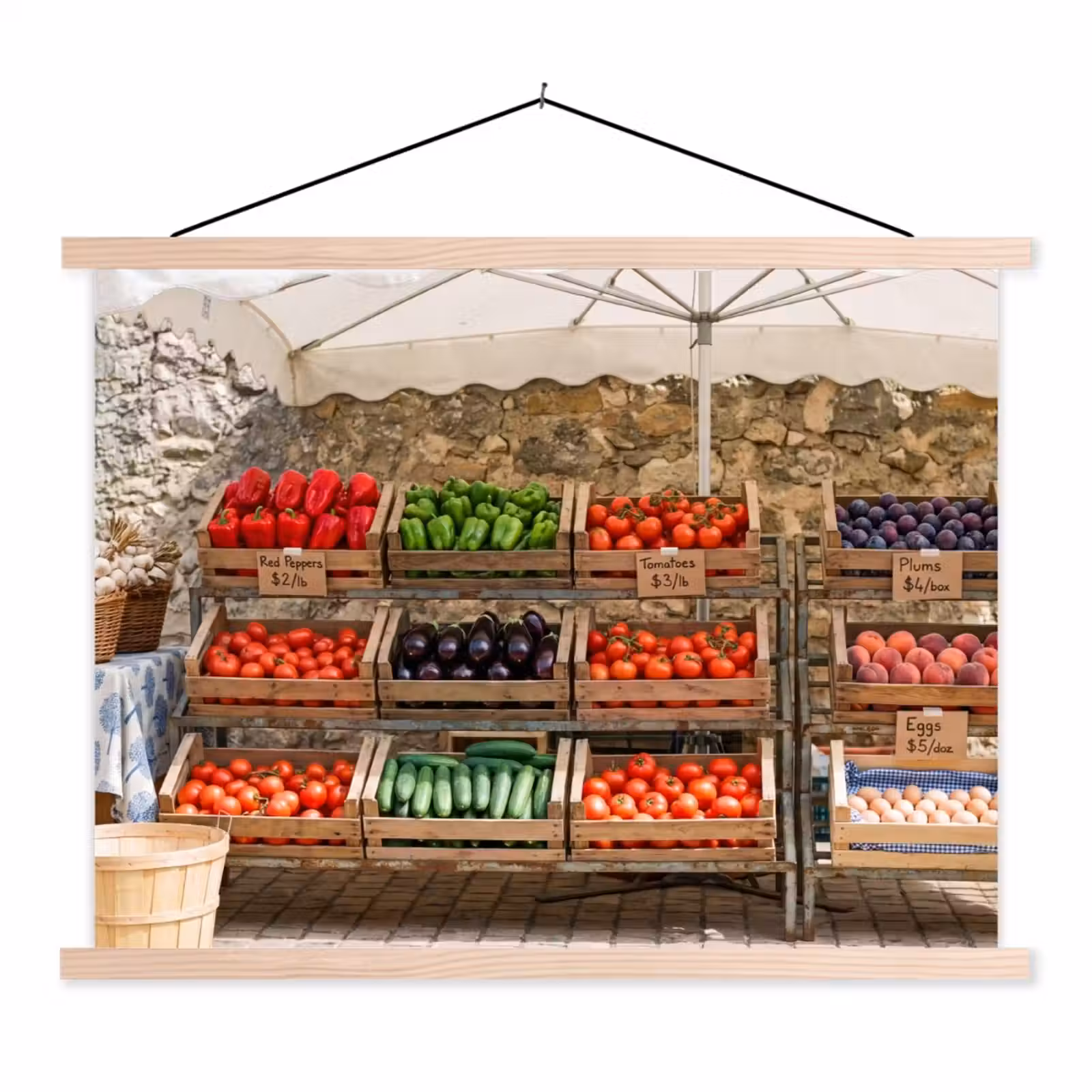 Stoffbild - Essen – Markt – Frisch - Eten - Markt - Vers textielposter latten blank klein