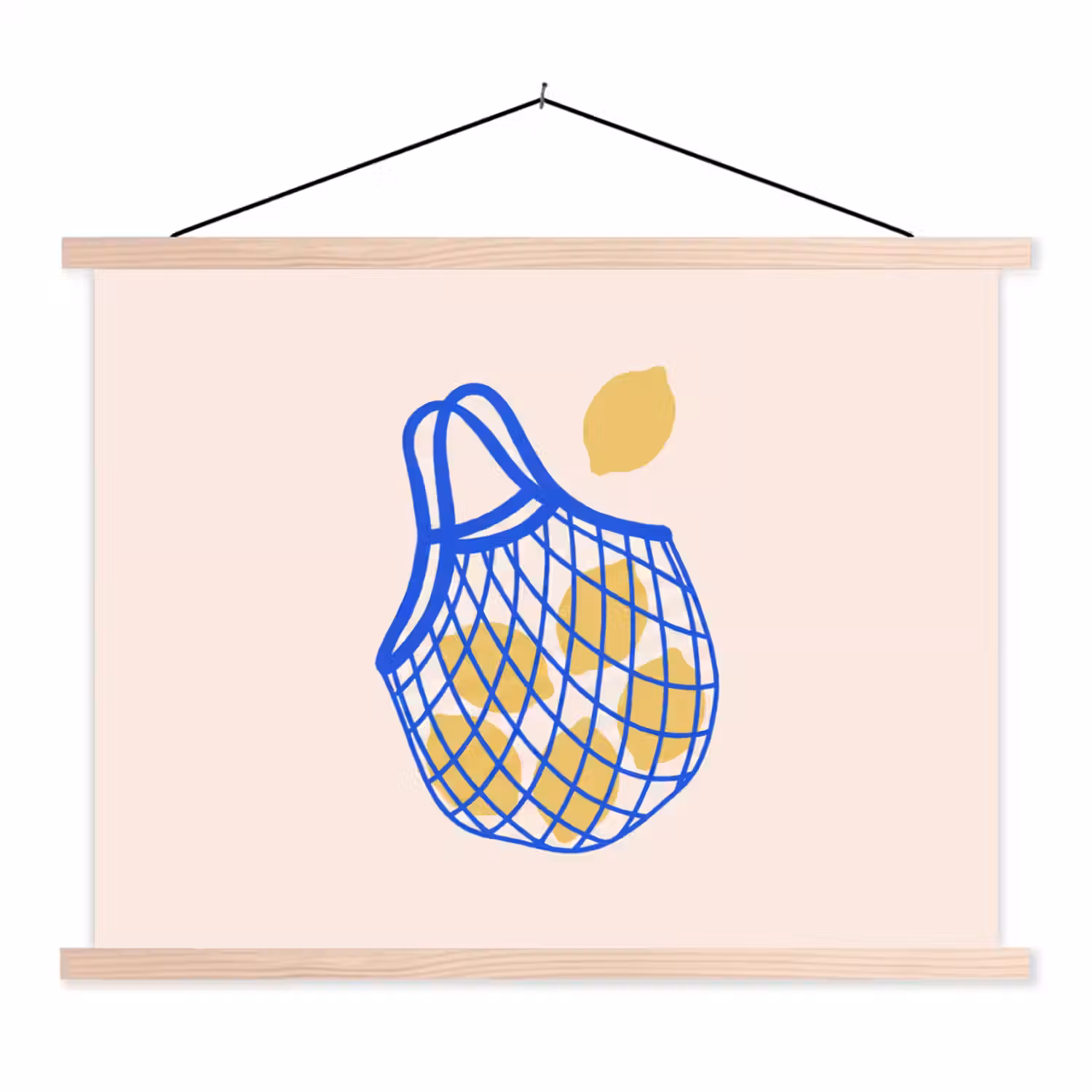 Eten - Citroen - Boodschappen - Abstract - Geel - Blauw textielposter latten blank klein -3d