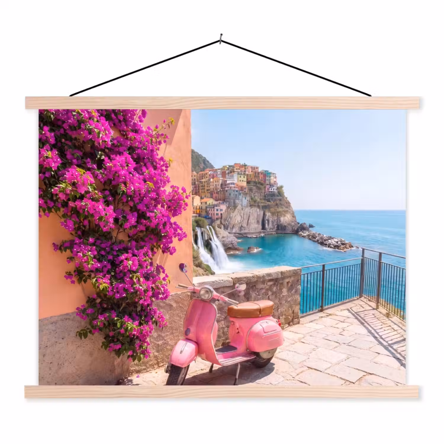 Voertuig - Roze - Kust - Zomer - Reizen textielposter latten blank klein -3d