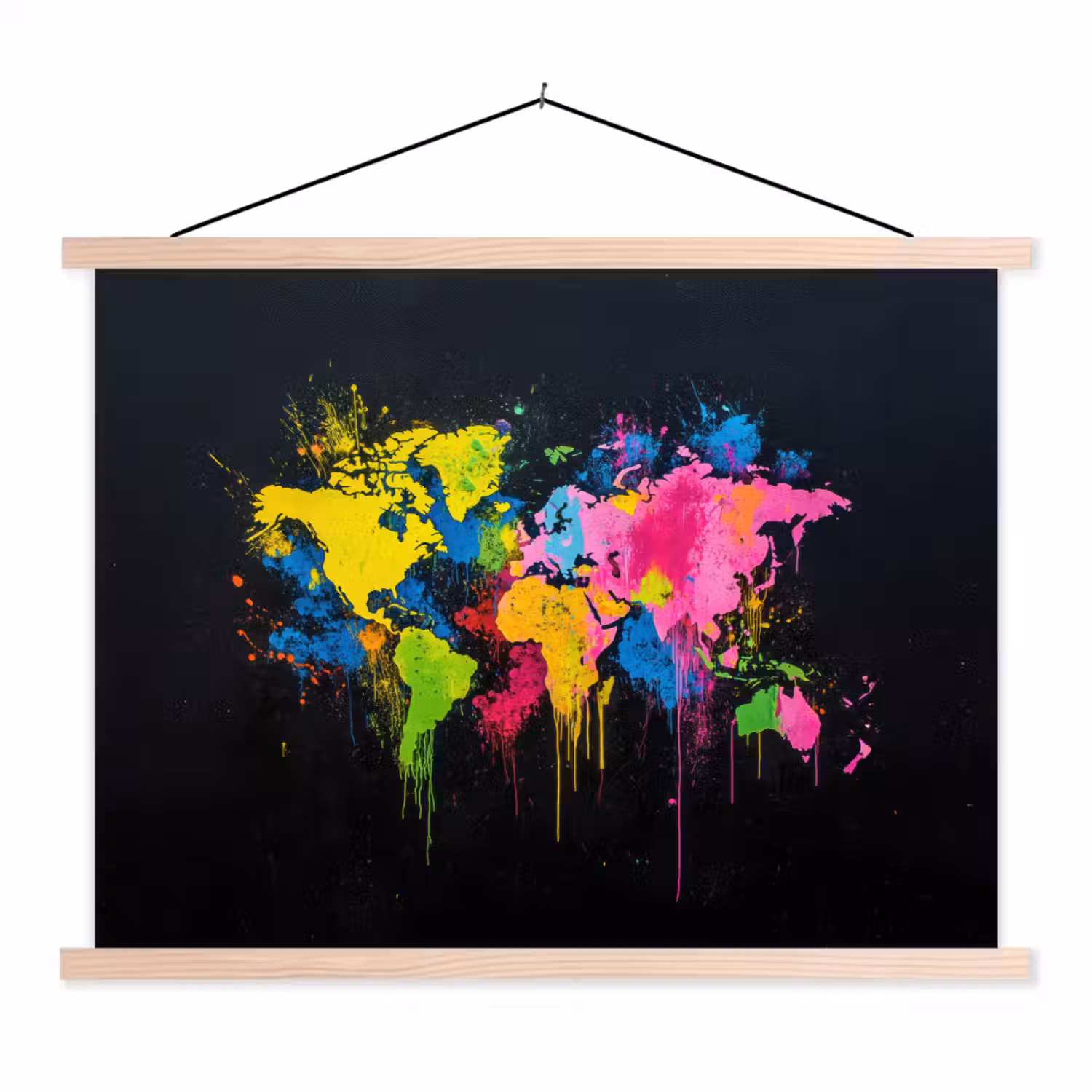 Verfspatten - Explosie - Kleurrijk - Wereldkaart textielposter latten blank klein -3d