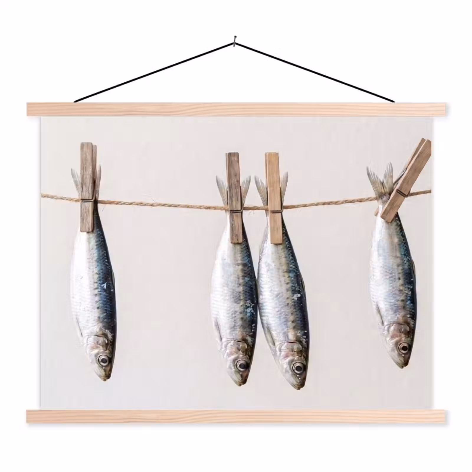 Stoffbild - Fisch – Hängend – Essen - Vis - Hangend - Eten textielposter latten blank klein