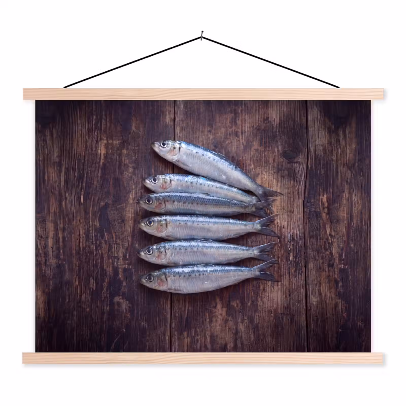 Stoffbild - Fisch – Holz – Essen - Vis - Hout - Eten textielposter latten blank klein