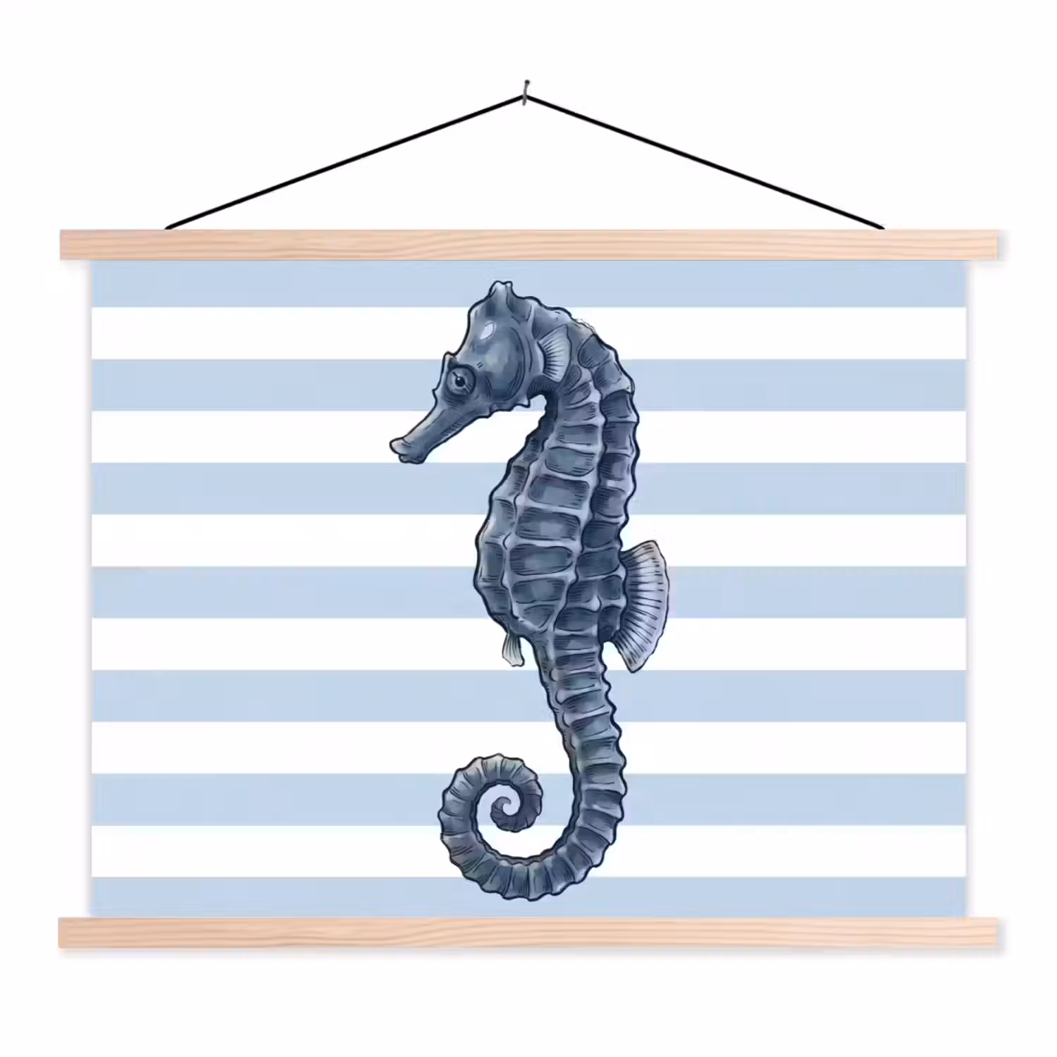 Vis - Oceaan - Illustratie - Blauw - Strepen textielposter latten blank klein -3d