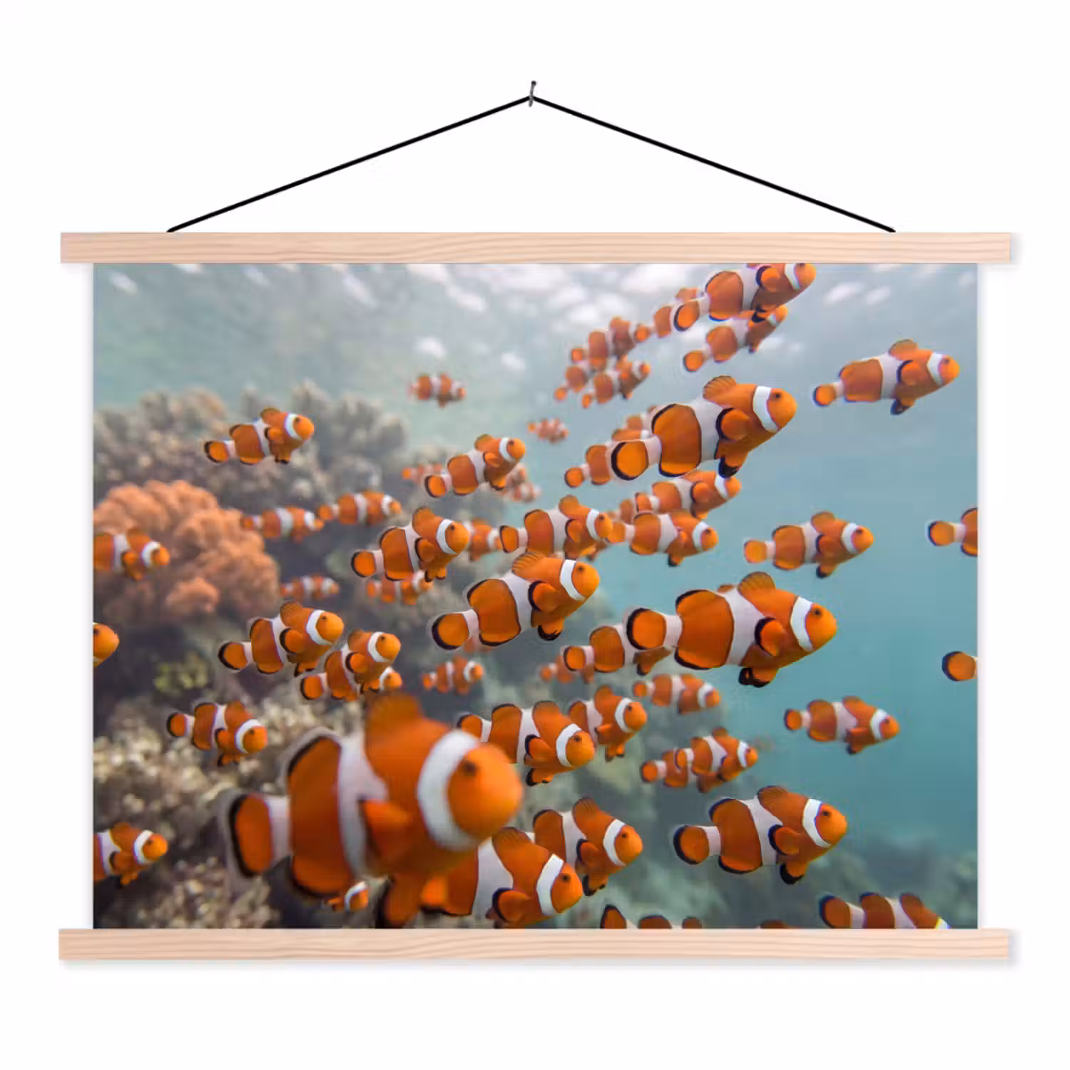 Vis - School - Onderwater - Dieren - Oranje textielposter latten blank klein -3d