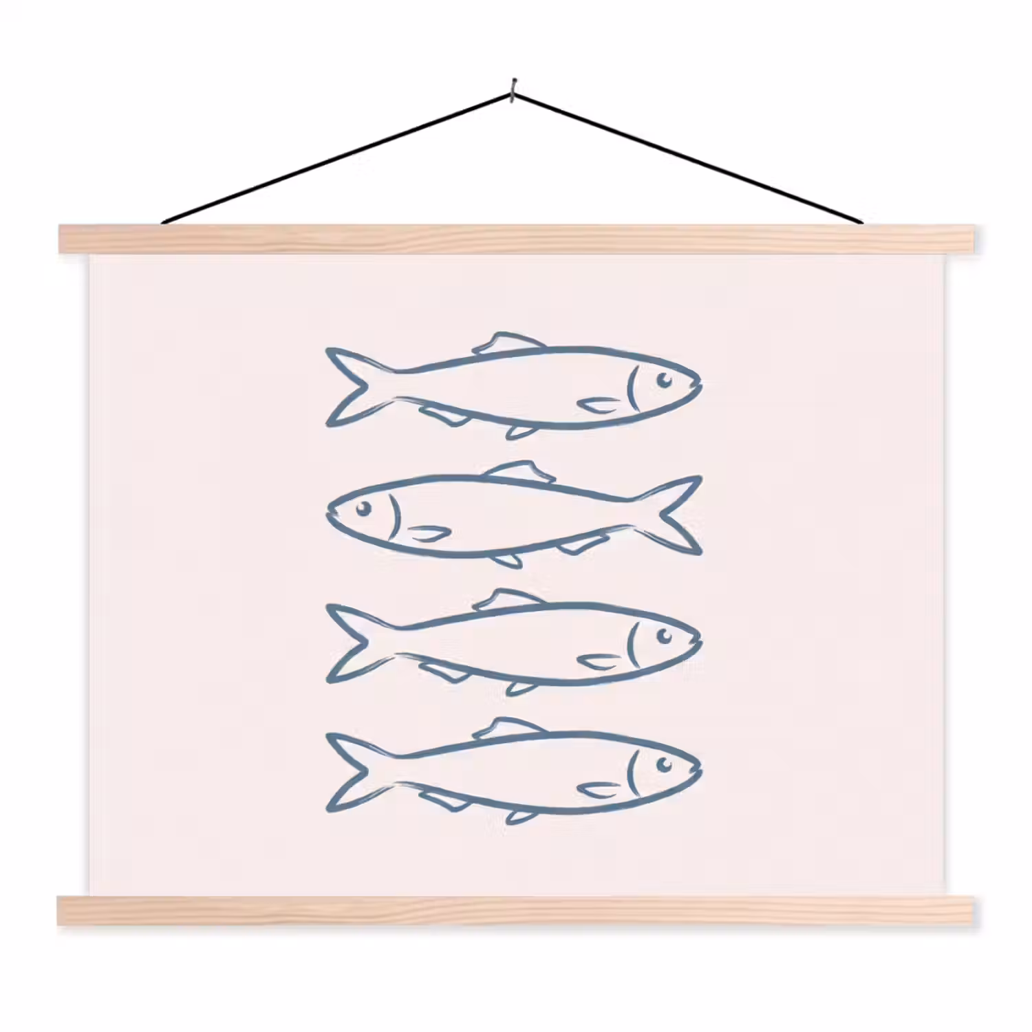 Vis - Vier - Dieren - Abstract - Blauw textielposter latten blank klein -3d