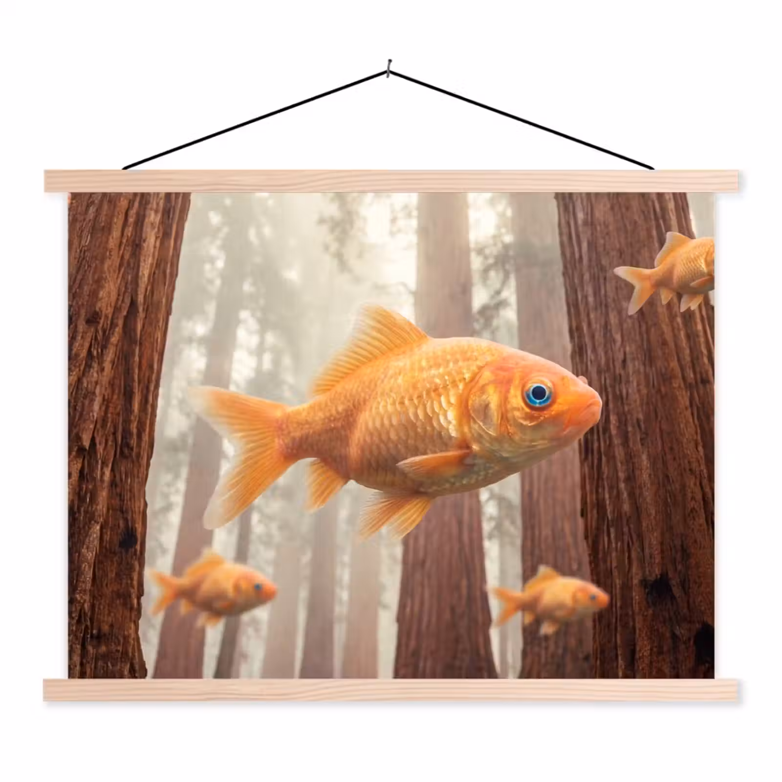 Stoffbild - Fisch – Wald – Fantasie - Vis - Bos - Fantasie textielposter latten blank klein