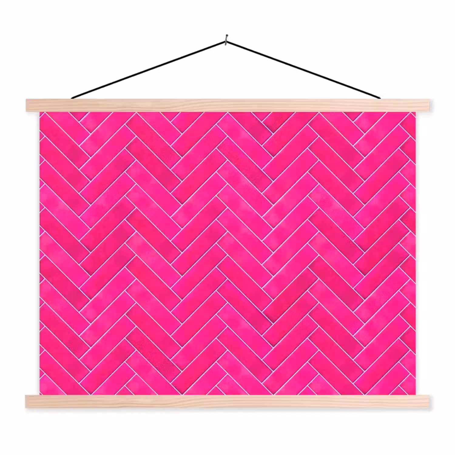 Visgraat - Wandtegel - Fuchsia - Roze textielposter latten blank klein 122 -3d
