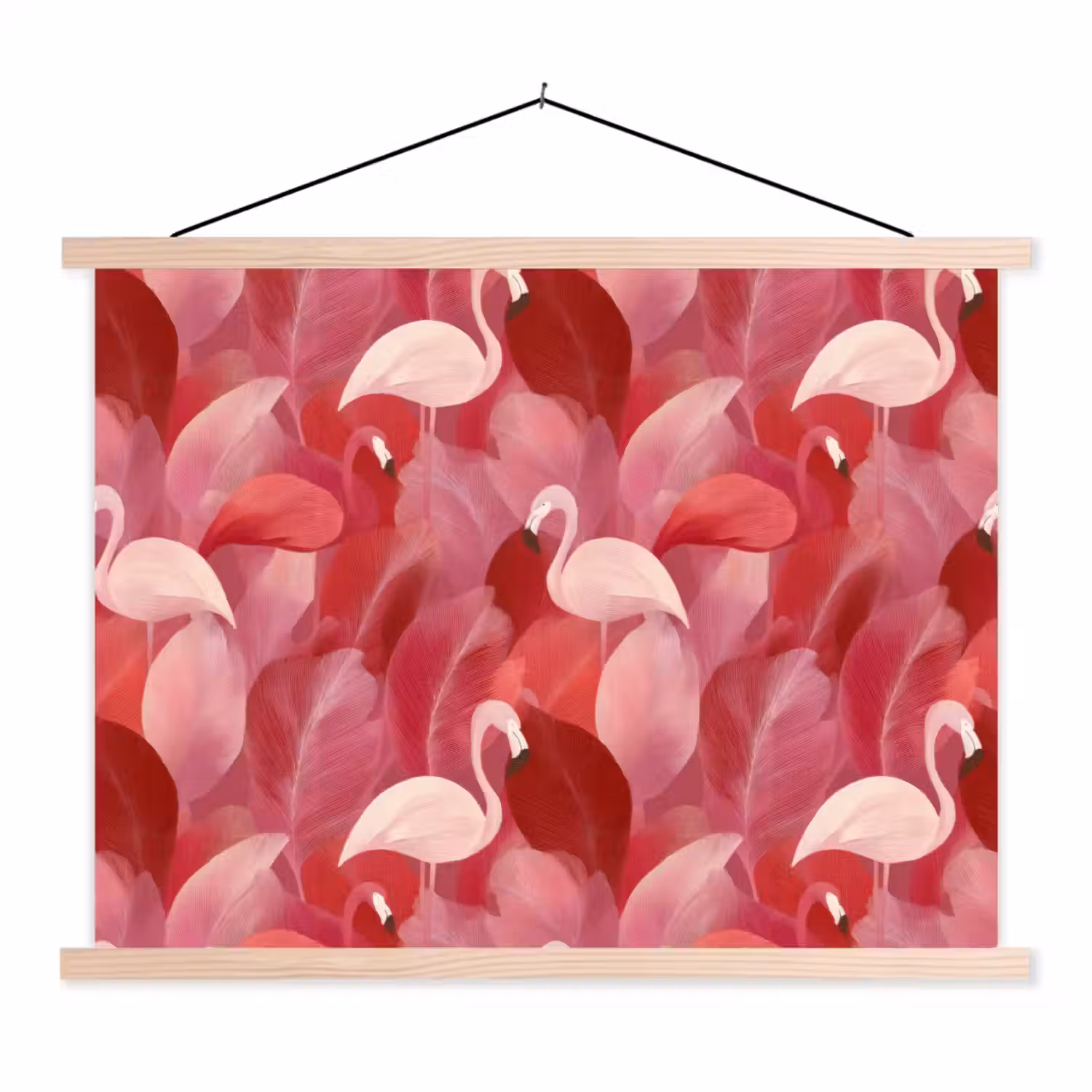 Flamingo - Botanisch - Elegant - Roze - Rood textielposter latten blank klein 122 -3d