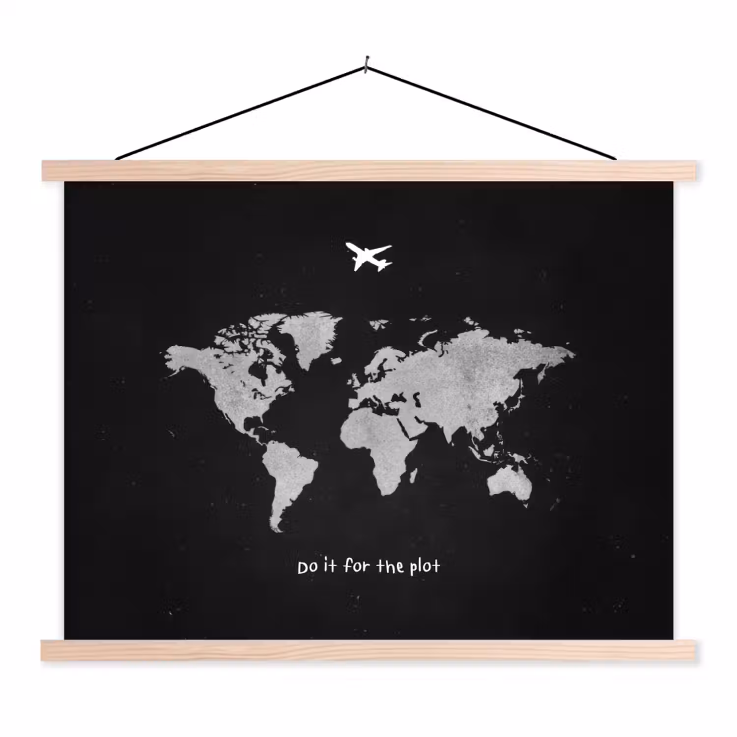 Vliegtuig - Quote - Wereldkaart textielposter latten blank klein -3d