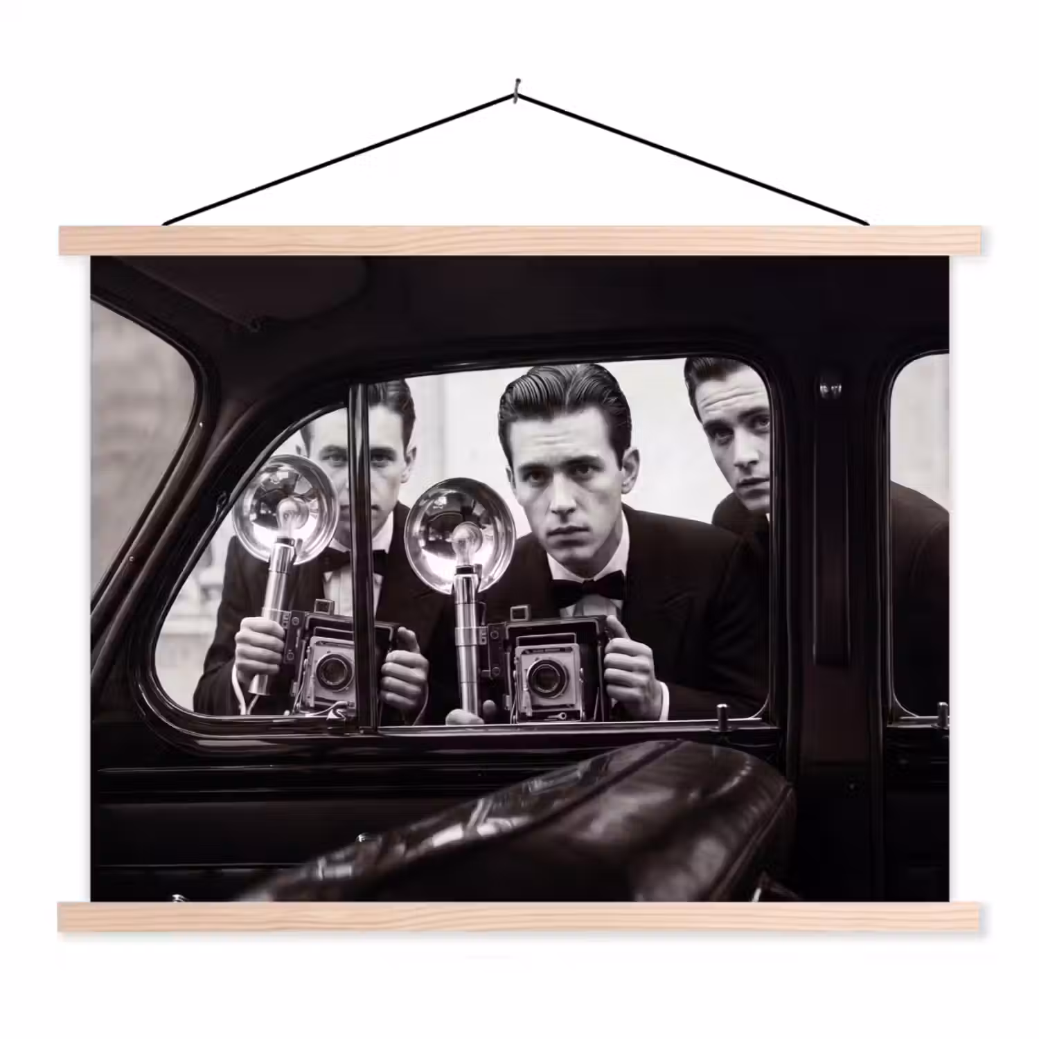 Fotograaf - Camera - Vintage - Journalistiek - Zwart-wit textielposter latten blank klein -3d