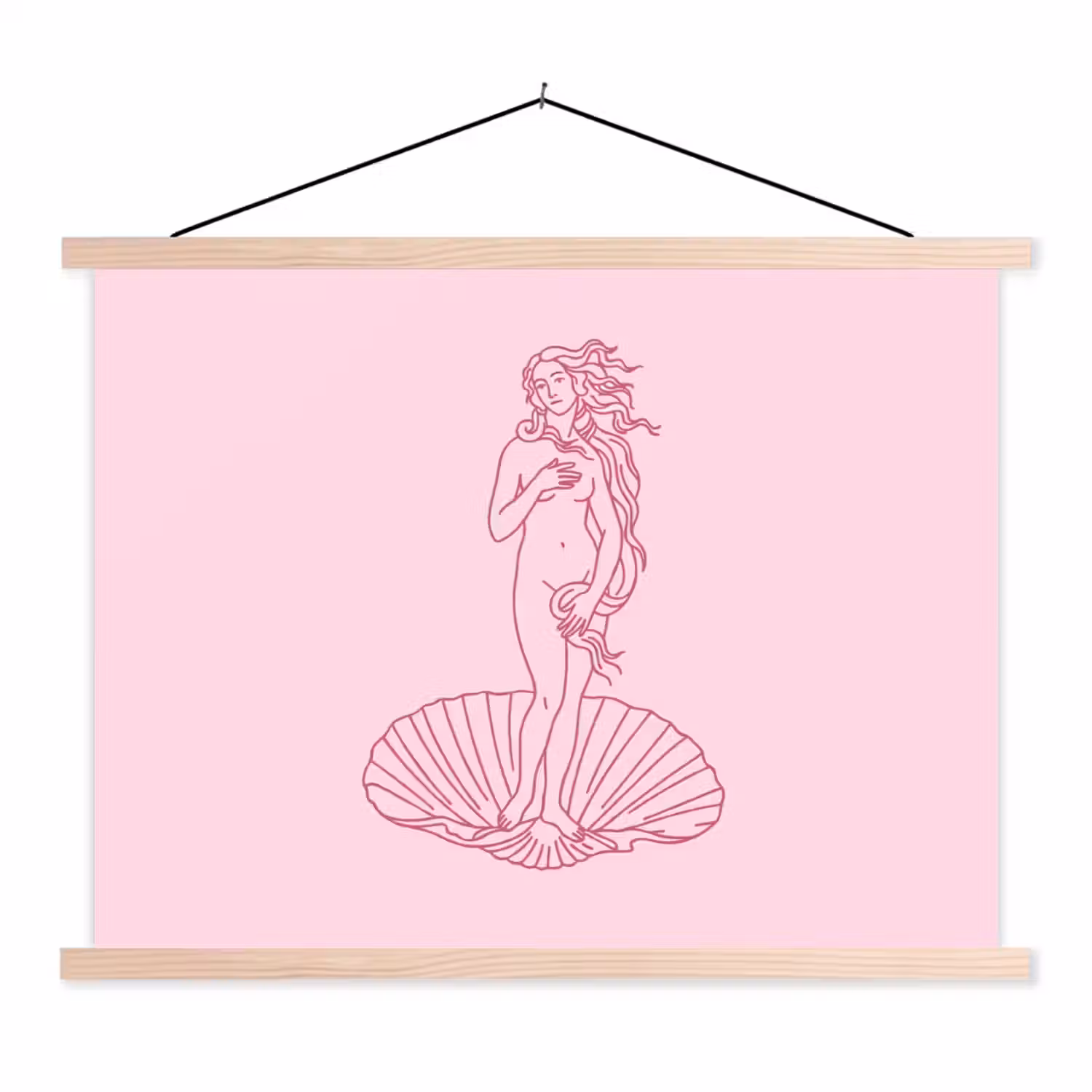 Vrouw - Schelp - Kunst - Lijntekening - Roze textielposter latten blank klein -3d