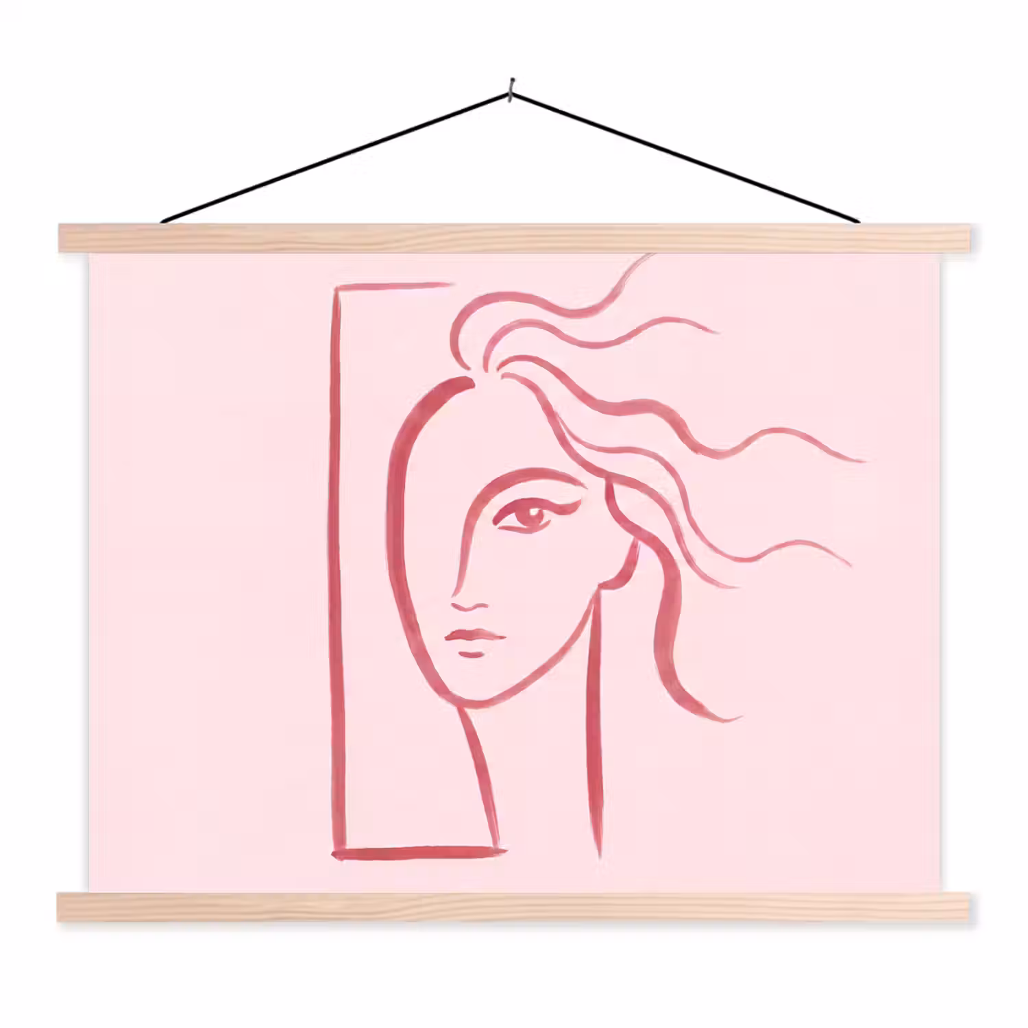 Vrouw - Portret - Abstract - Lijnkunst - Rood textielposter latten blank klein -3d