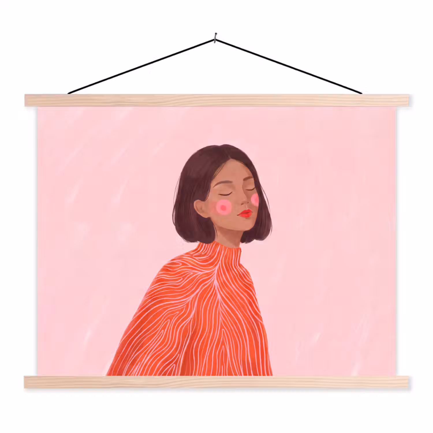 Vrouw - Portret - Modern - Kunst - Roze textielposter latten blank klein -3d