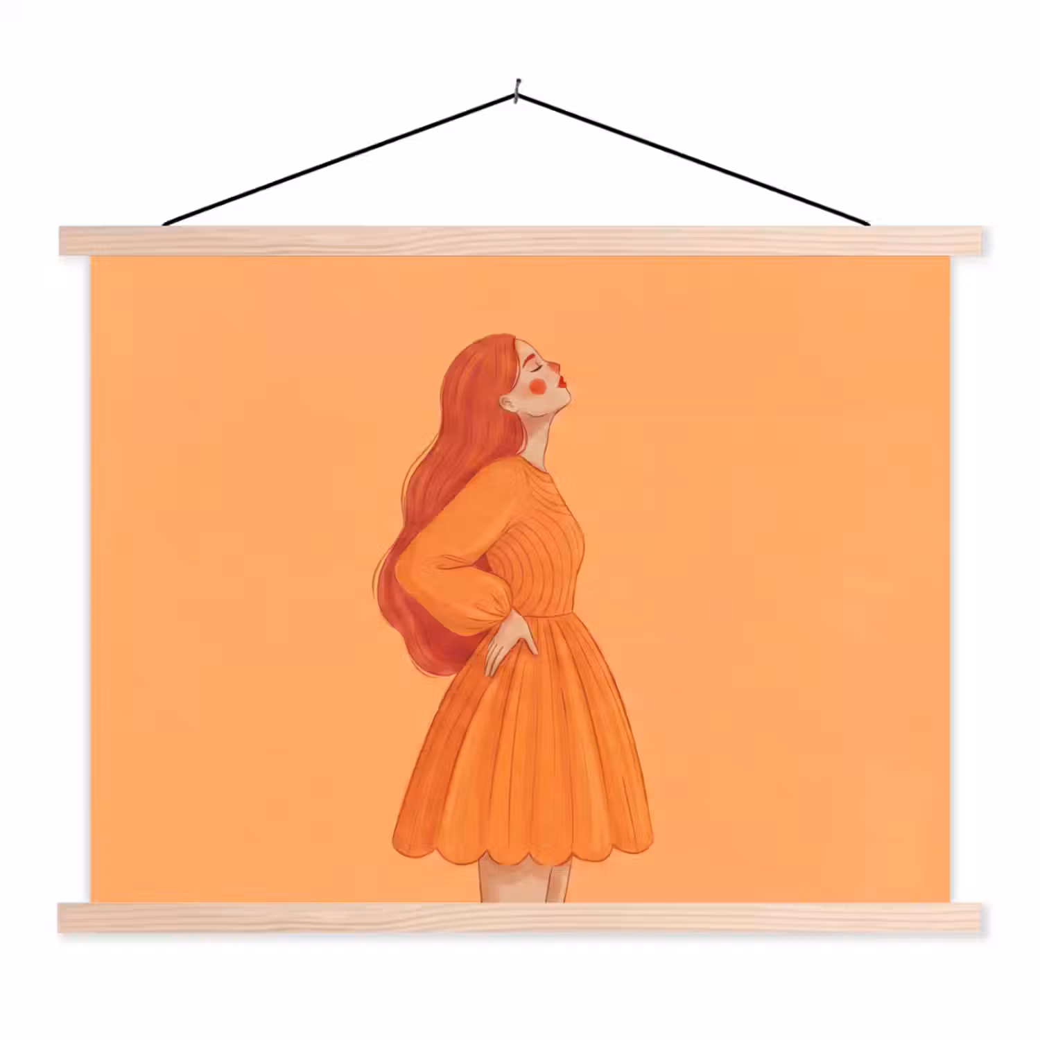 Vrouw - Profiel - Mensen - Modern - Oranje textielposter latten blank klein -3d