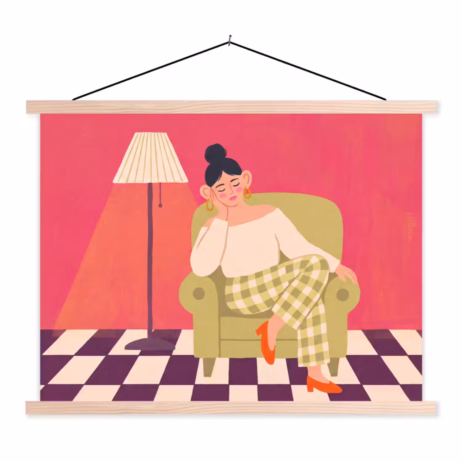 Vrouw - Rust - Interieur - Modern - Kunst textielposter latten blank klein -3d