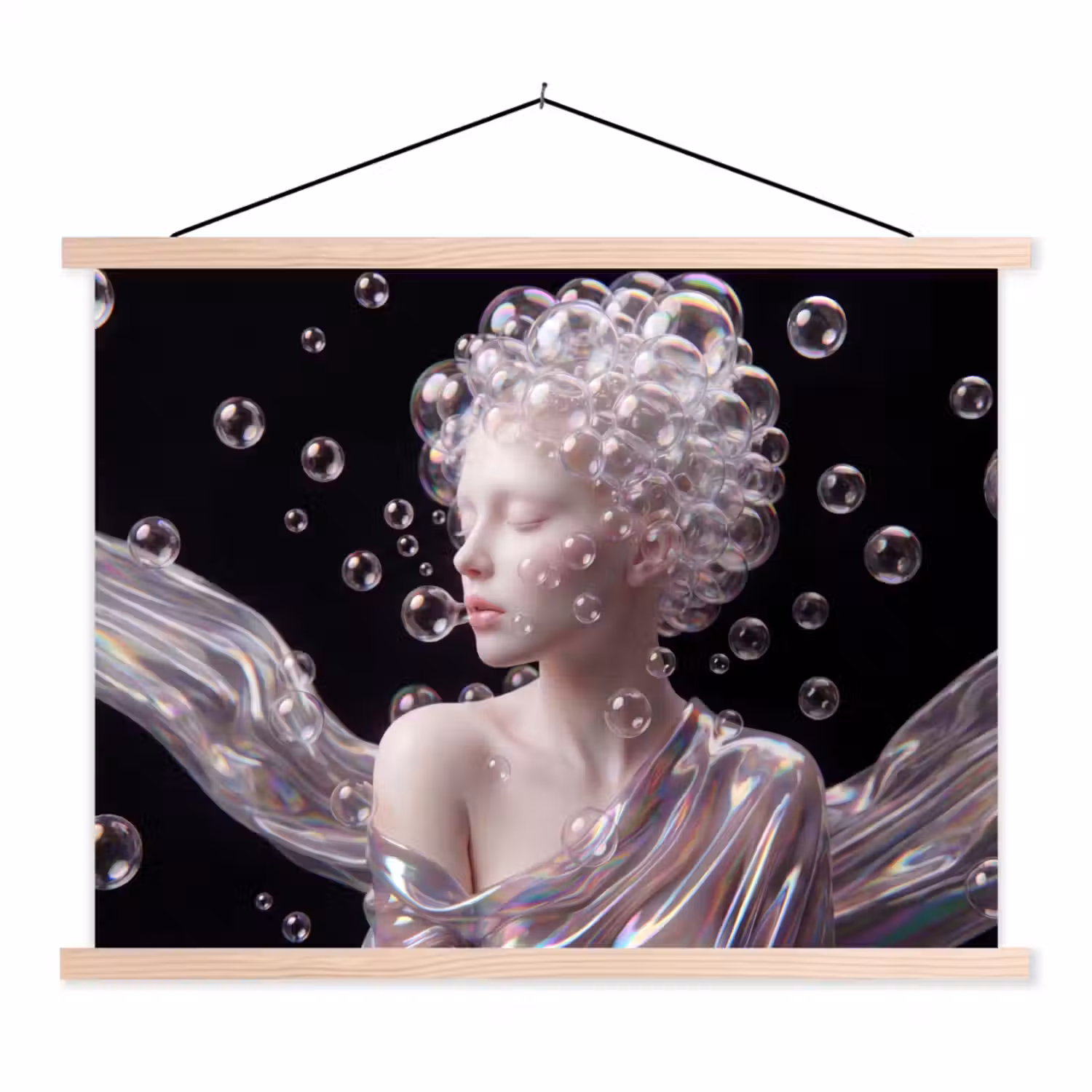 Vrouw - Bellen - Abstract - Kleurrijk textielposter latten blank klein -3d