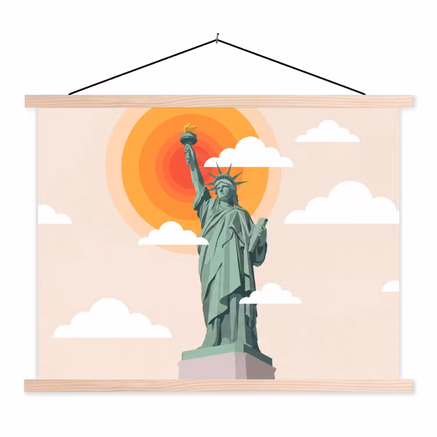 Vrijheidsbeeld - New York - Zon - Modern textielposter latten blank klein -3d