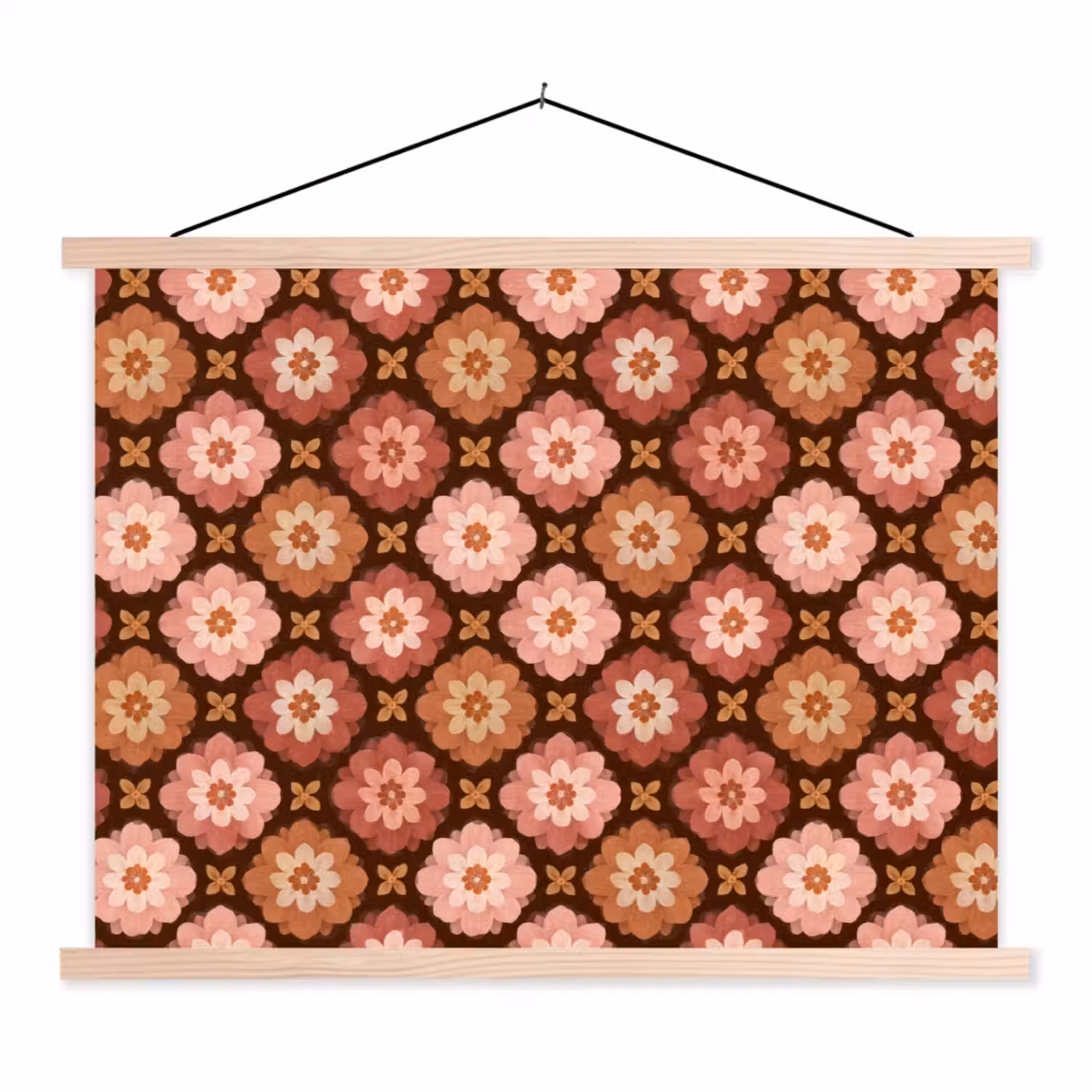 Geometrisch - Bloemen - Kleurrijk textielposter latten blank klein 122 -3d