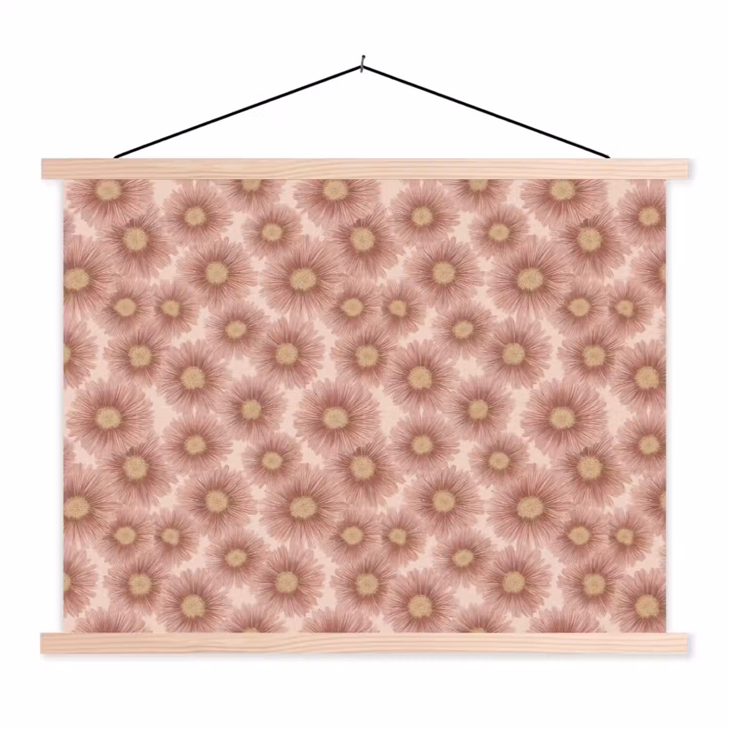 Gerbera - Bloemen - Roze textielposter latten blank klein 122 -3d