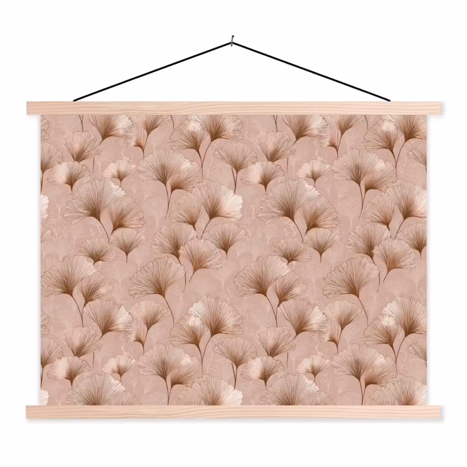 Ginkgo - Patroon - Roze textielposter latten blank klein 122 -3d