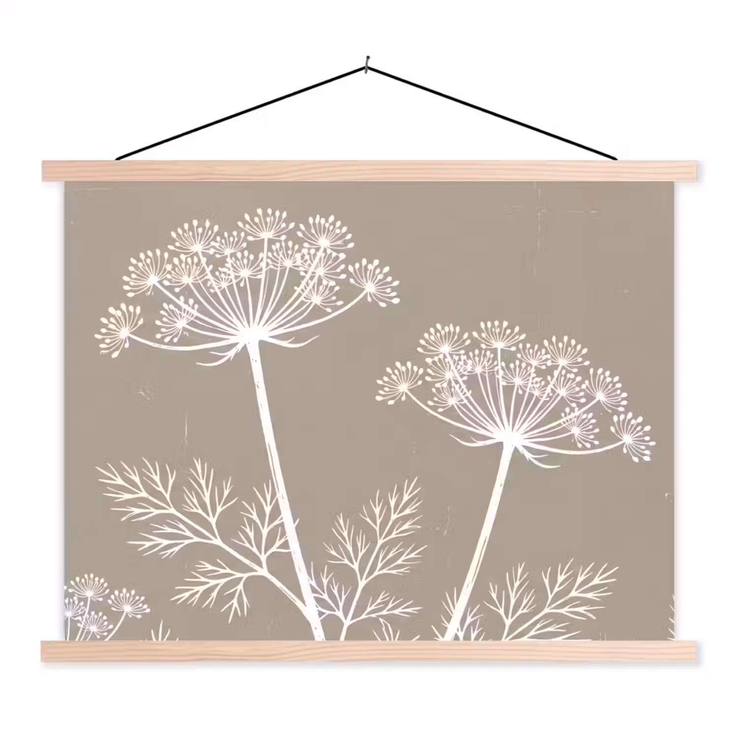 Grafisch - Fluitenkruid - Taupe textielposter latten blank klein -3d