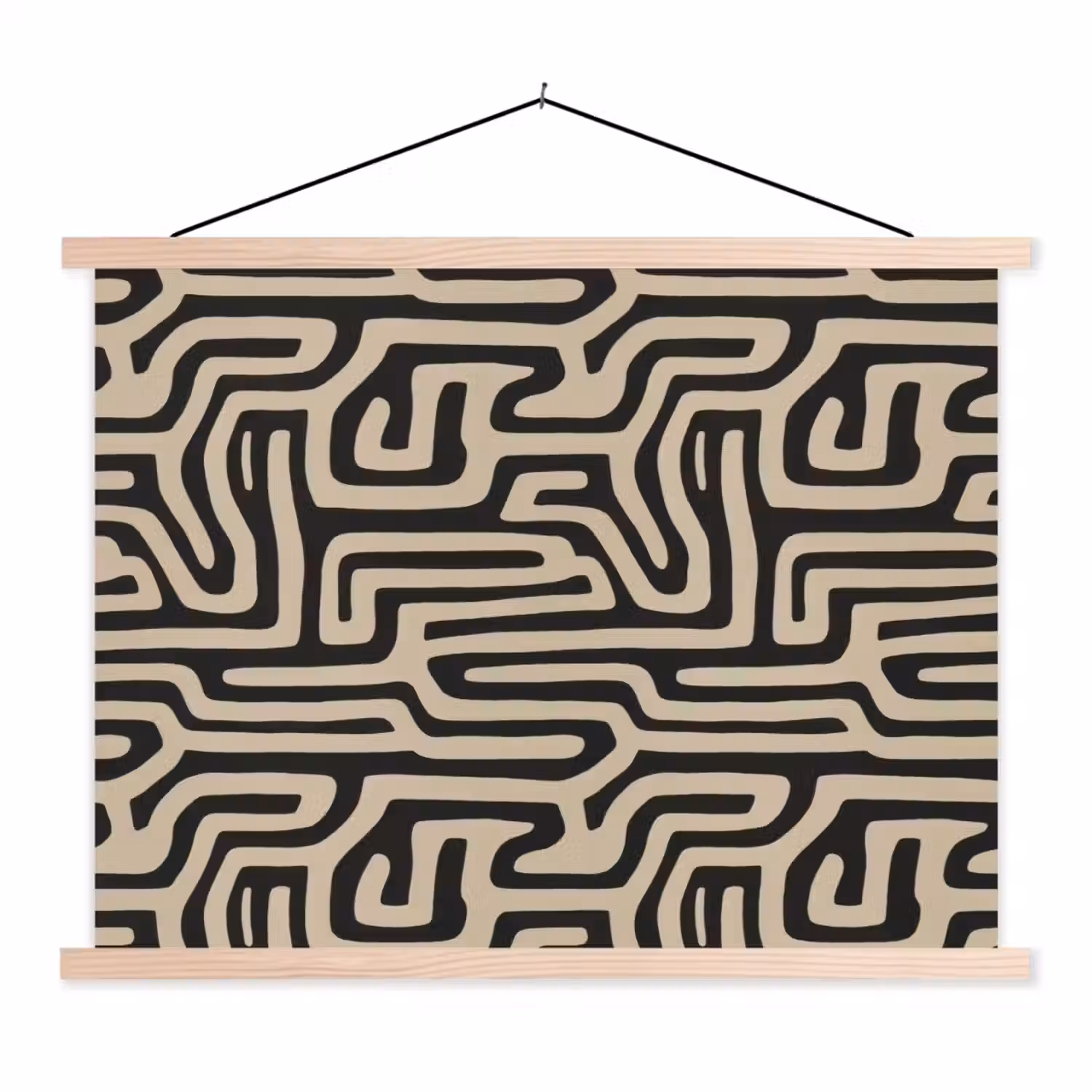 Grafisch - Lijnen - Zwart textielposter latten blank klein 122 -3d