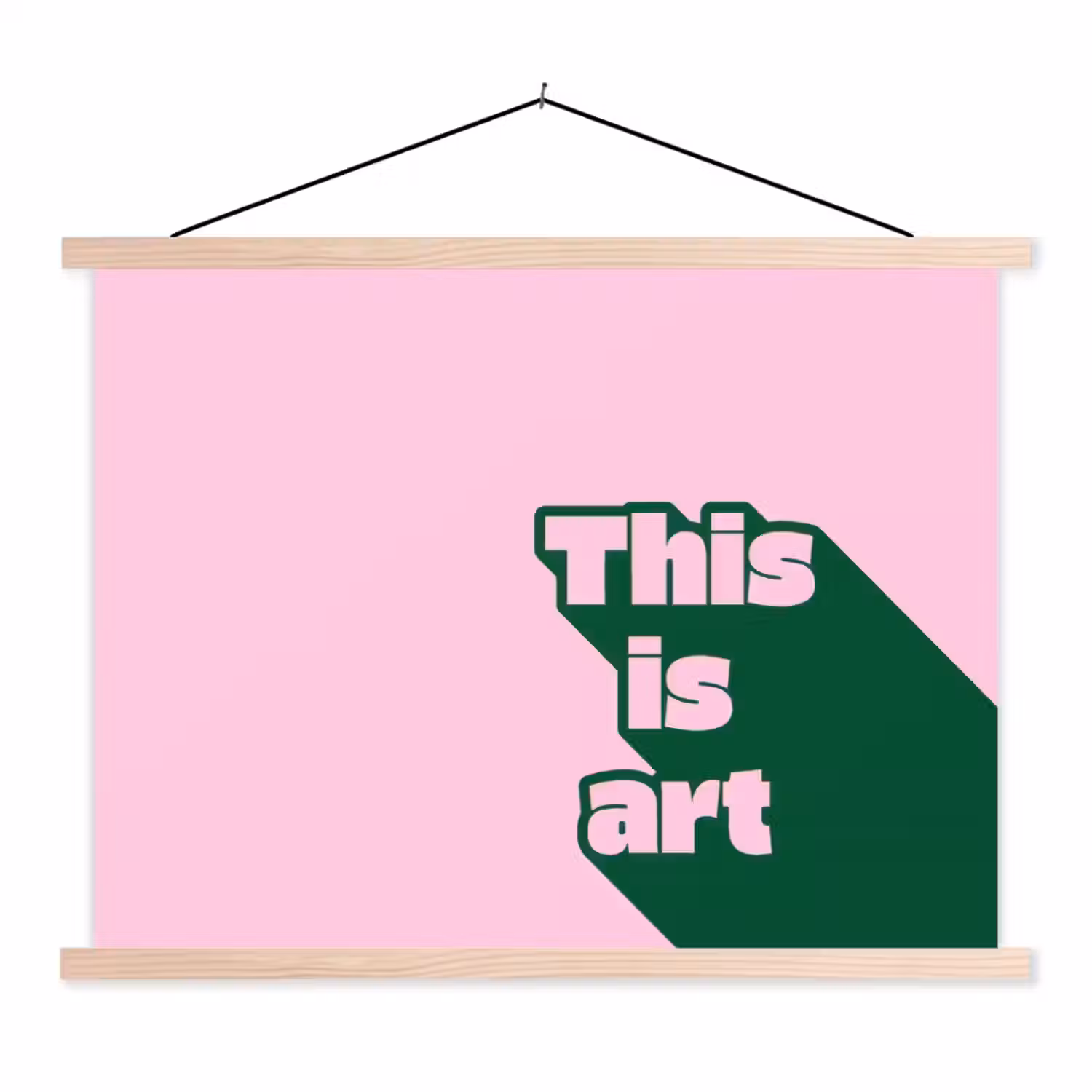 Groen - Teskt - This is art - Roze textielposter latten blank klein -3d