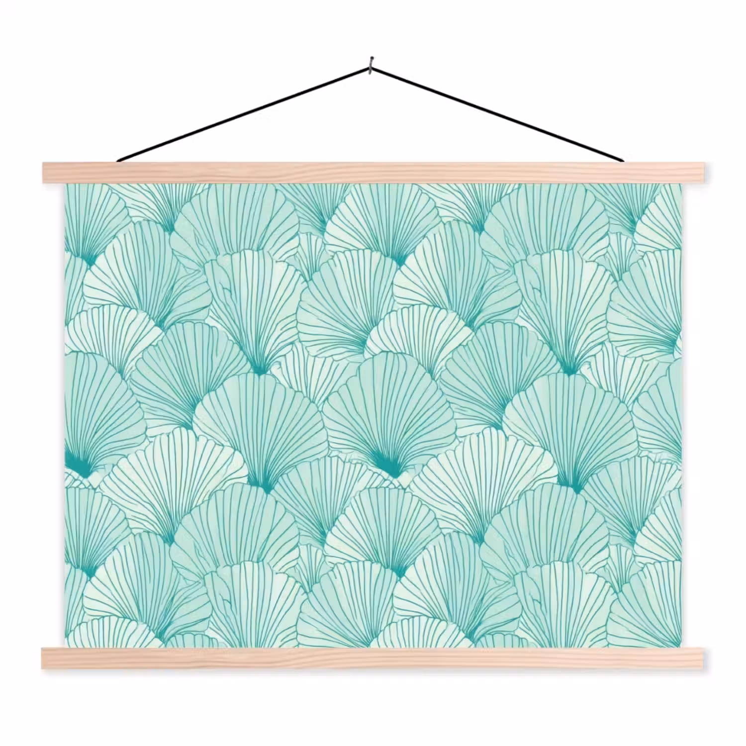 Groen - Wit - Ginko - Getekend - Textuur textielposter latten blank klein 122 -3d