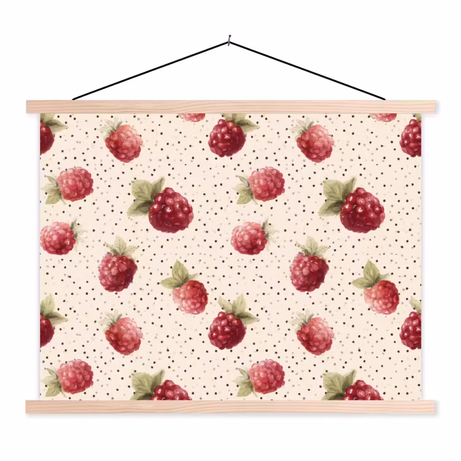 Framboos - Stippen - Rood textielposter latten blank klein 122 -3d