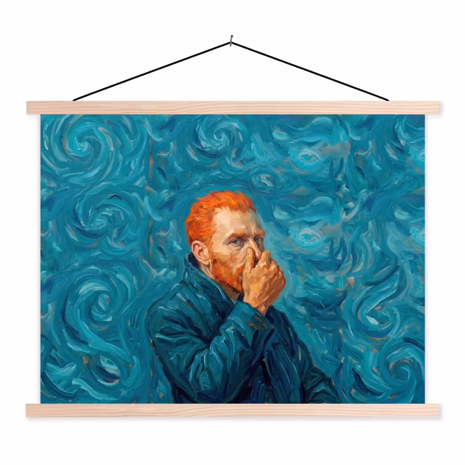 Portret - Klassiek - Blauw textielposter latten blank klein -3d
