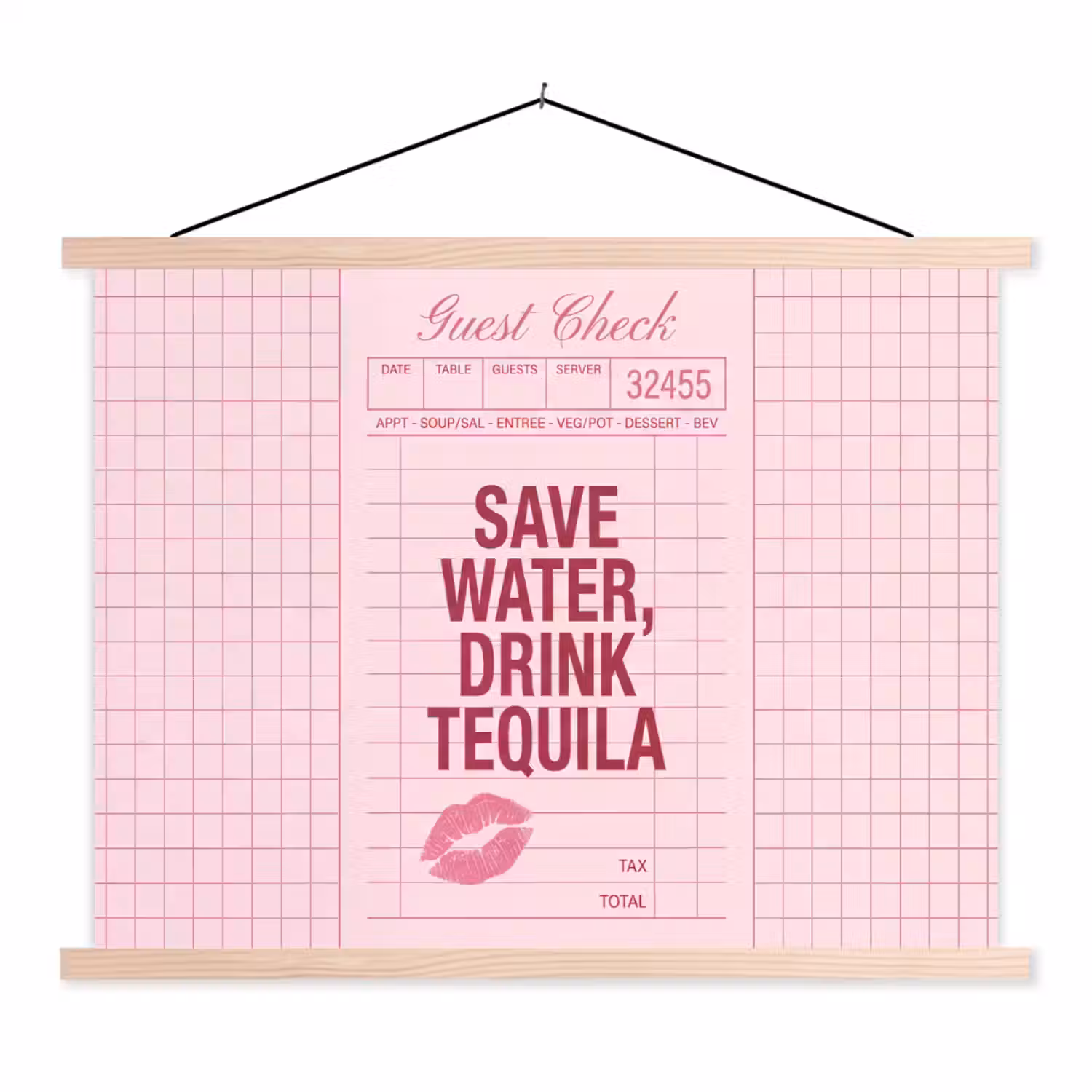 Humor - Drank - Tekst - Roze textielposter latten blank klein -3d