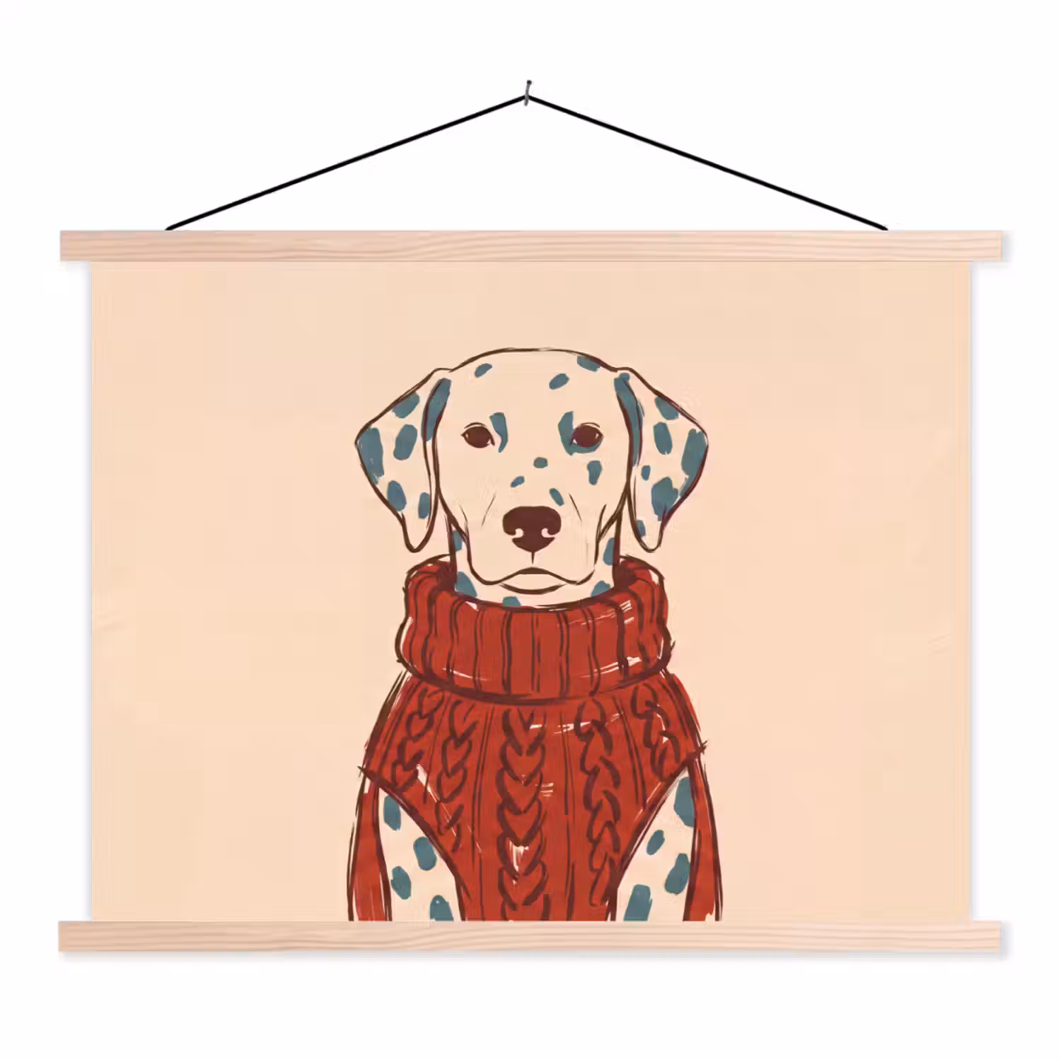 Hond - Trui - Winter - Dieren - Rood textielposter latten blank klein -3d