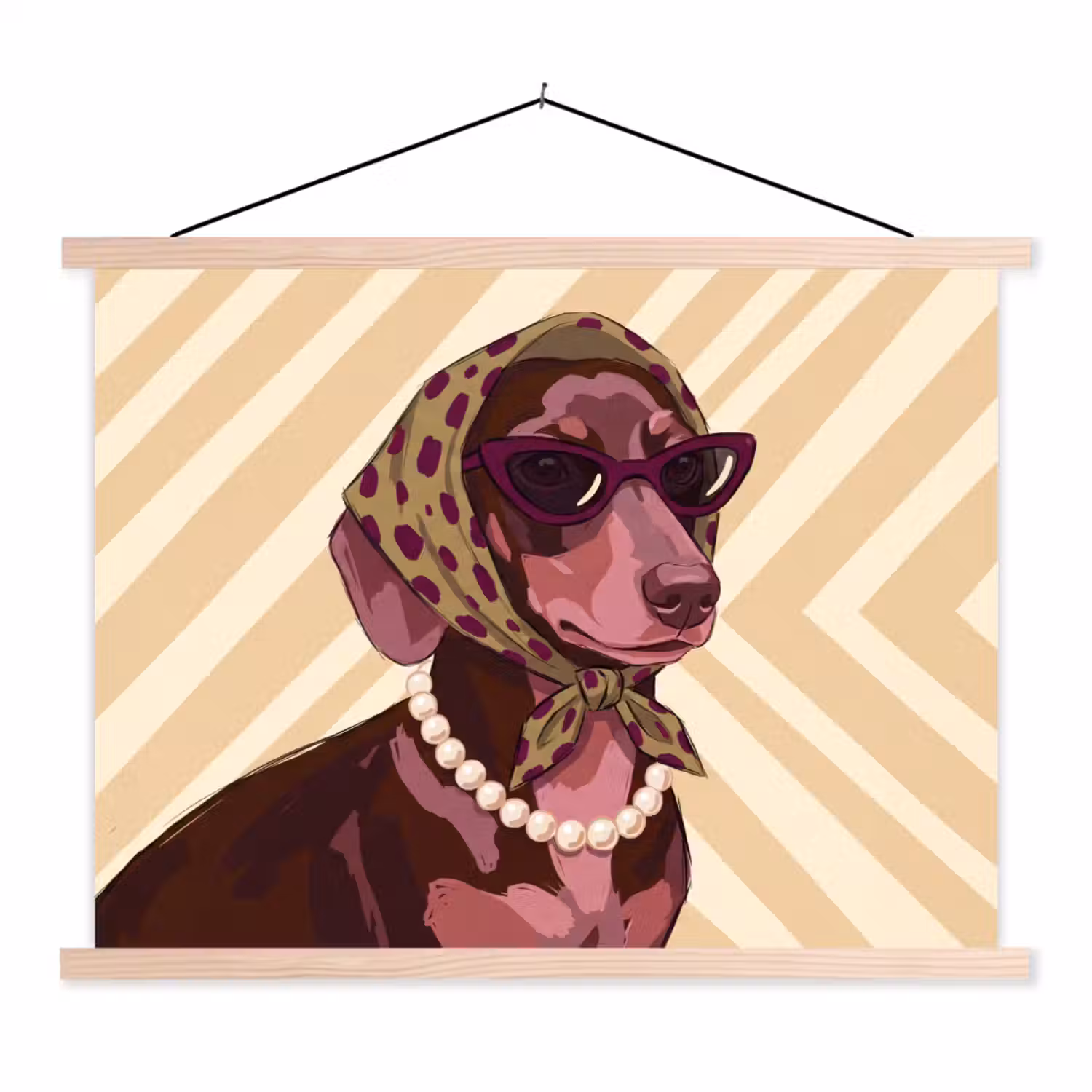 Hond - Zonnebril - Hoofddoek - Dieren - Modern textielposter latten blank klein -3d