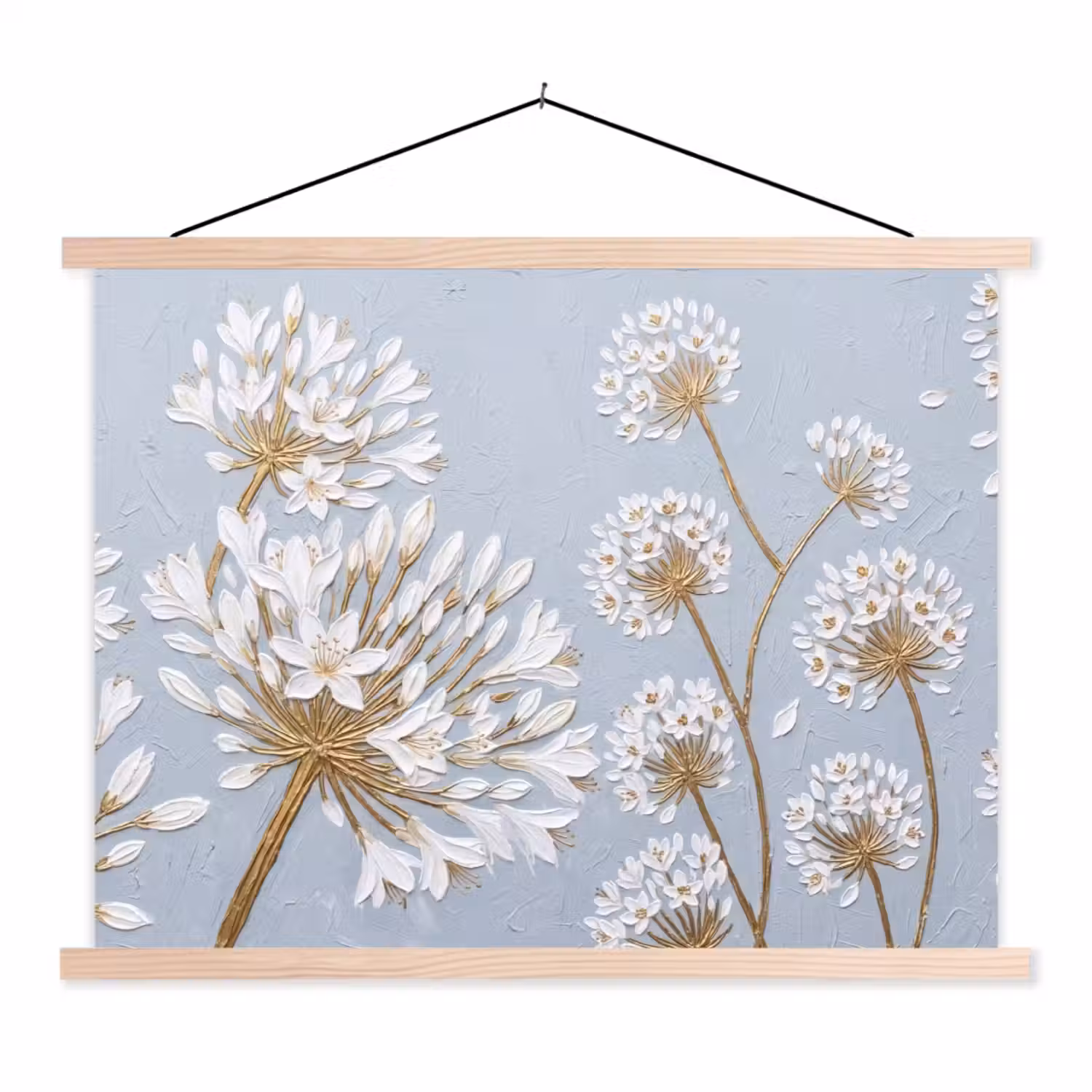 Illustratie - Bloemen - Blauw textielposter latten blank klein -3d