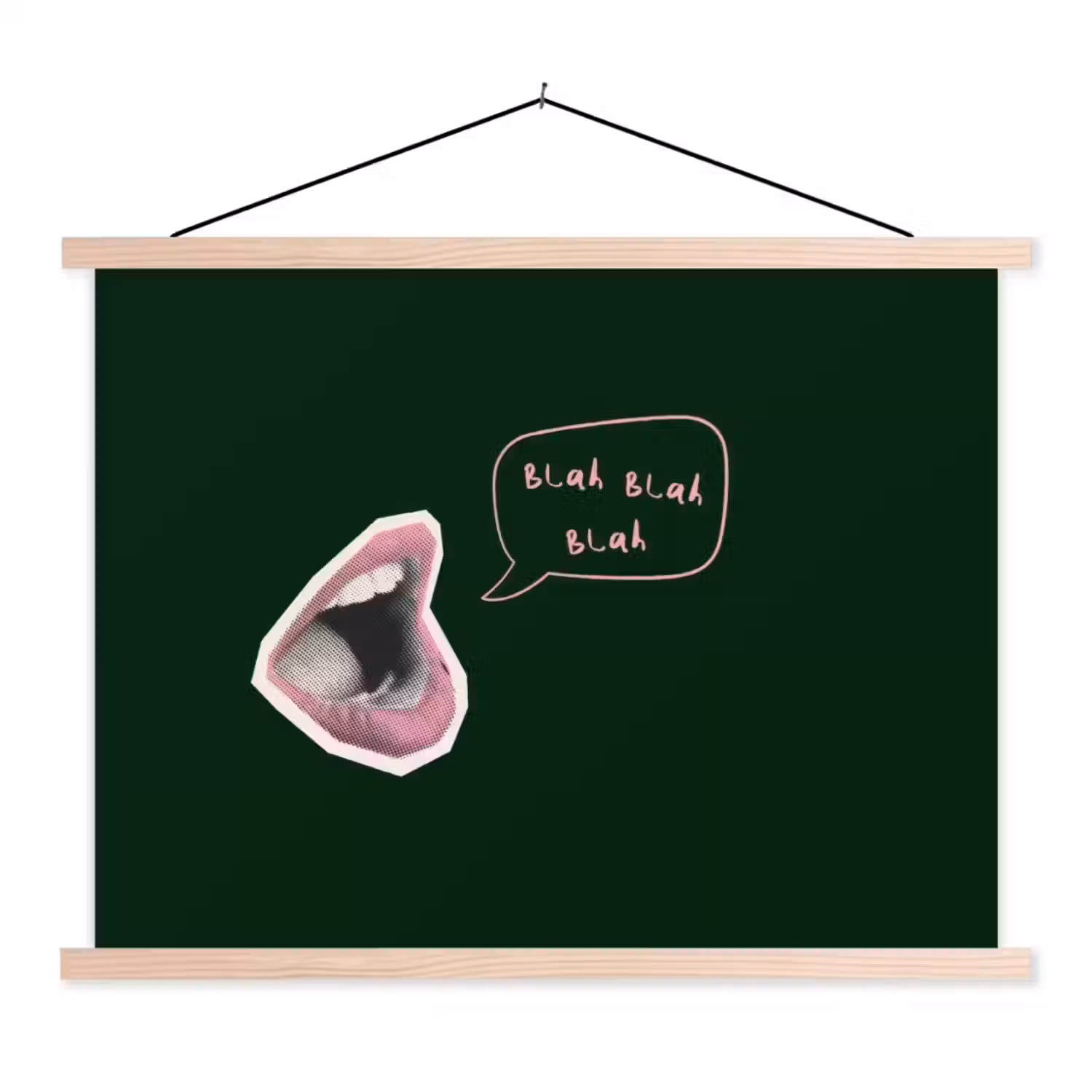Illustratie - Mond - Donkergroen - Tekstwolkje textielposter latten blank klein -3d